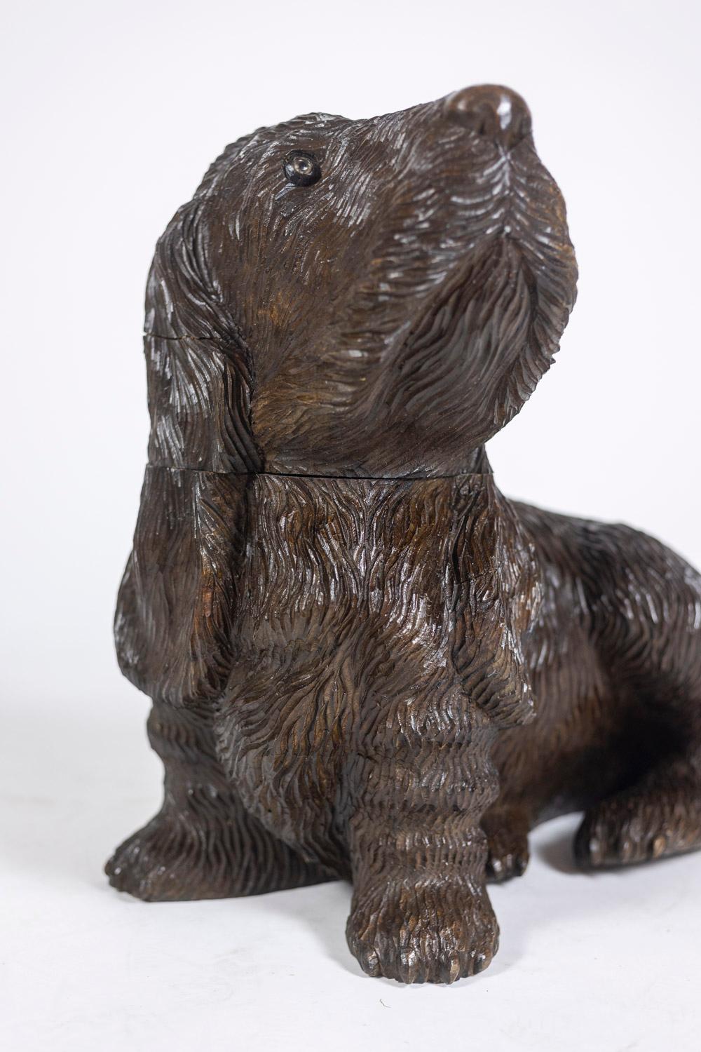 Carved basswood dog, Black Forest style. Circa 1900. For Sale 2