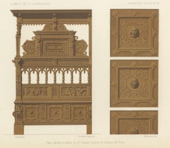 Carved Bed after Designs by Vriese, Antique Print, 1851