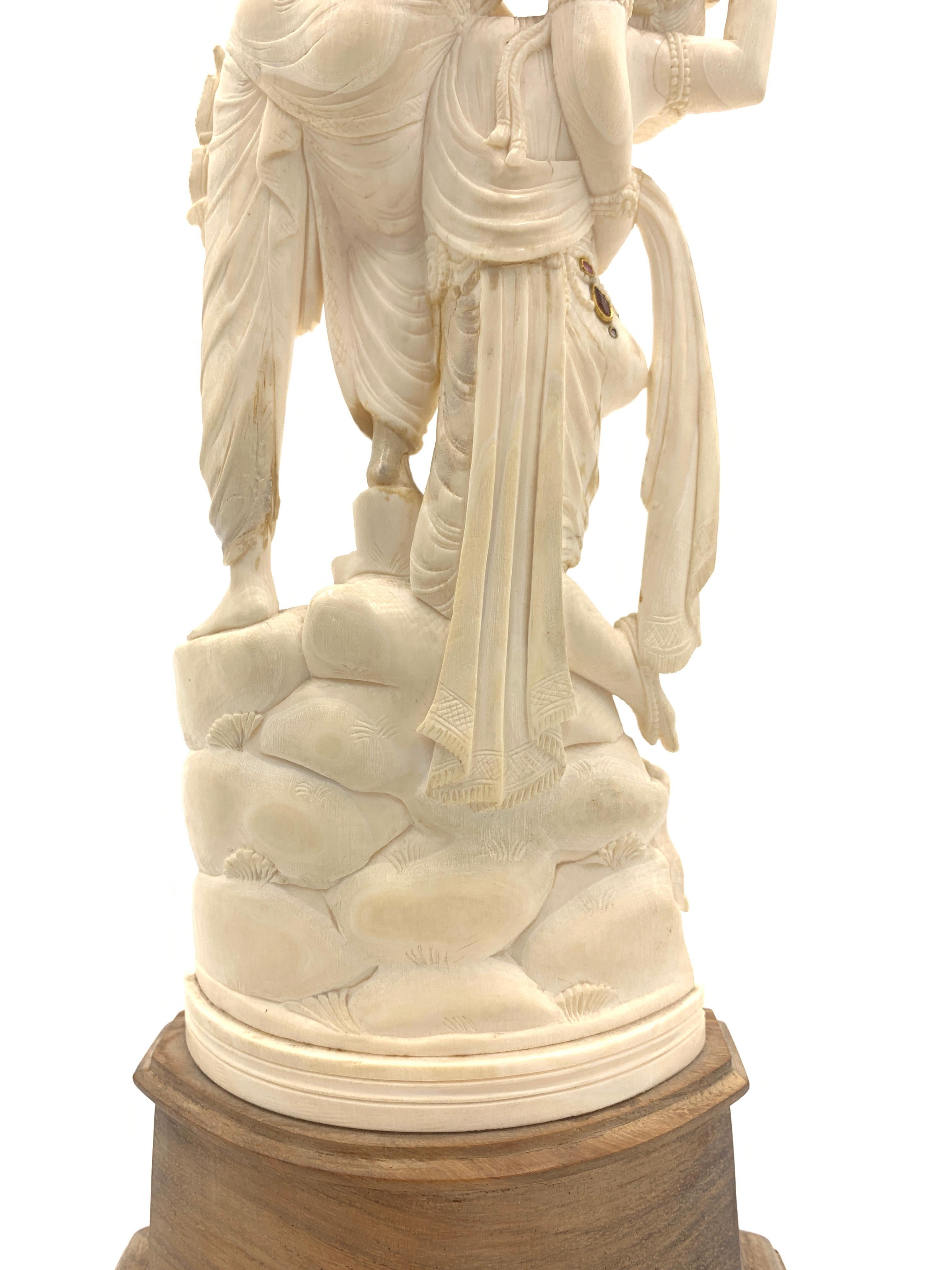 Carved Bejewelled Indian Ivory Statue of Embracing Lovers 3