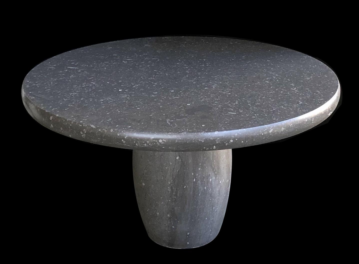 Contemporary Carved Belgian Bluestone Round Dining/Center Table with Barrel-Form Base