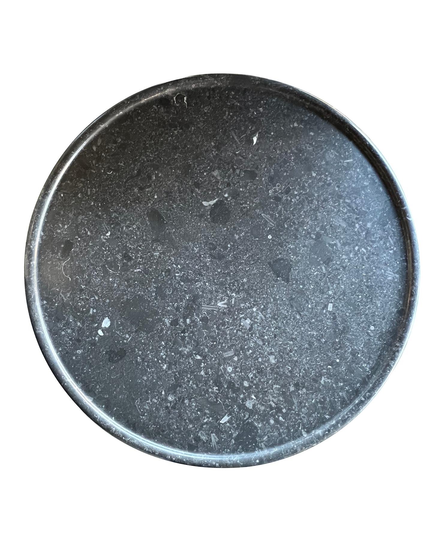 Modern Carved Belgian Bluestone Round Tripod Coffee Table with Dish Top - Customizable For Sale
