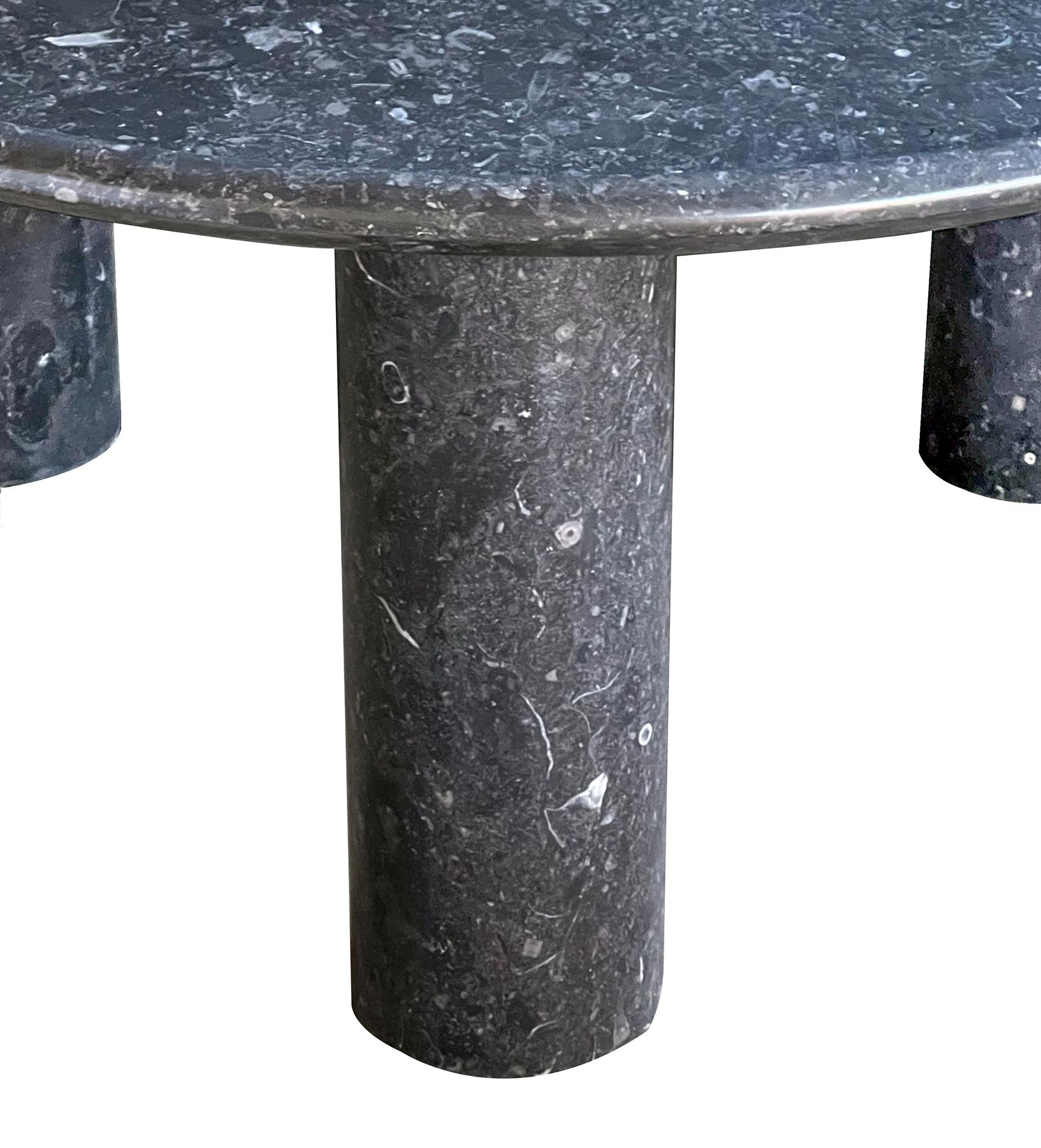 Carved Belgian Bluestone Round Tripod Coffee Table with Dish Top - Customizable In New Condition For Sale In San Francisco, CA