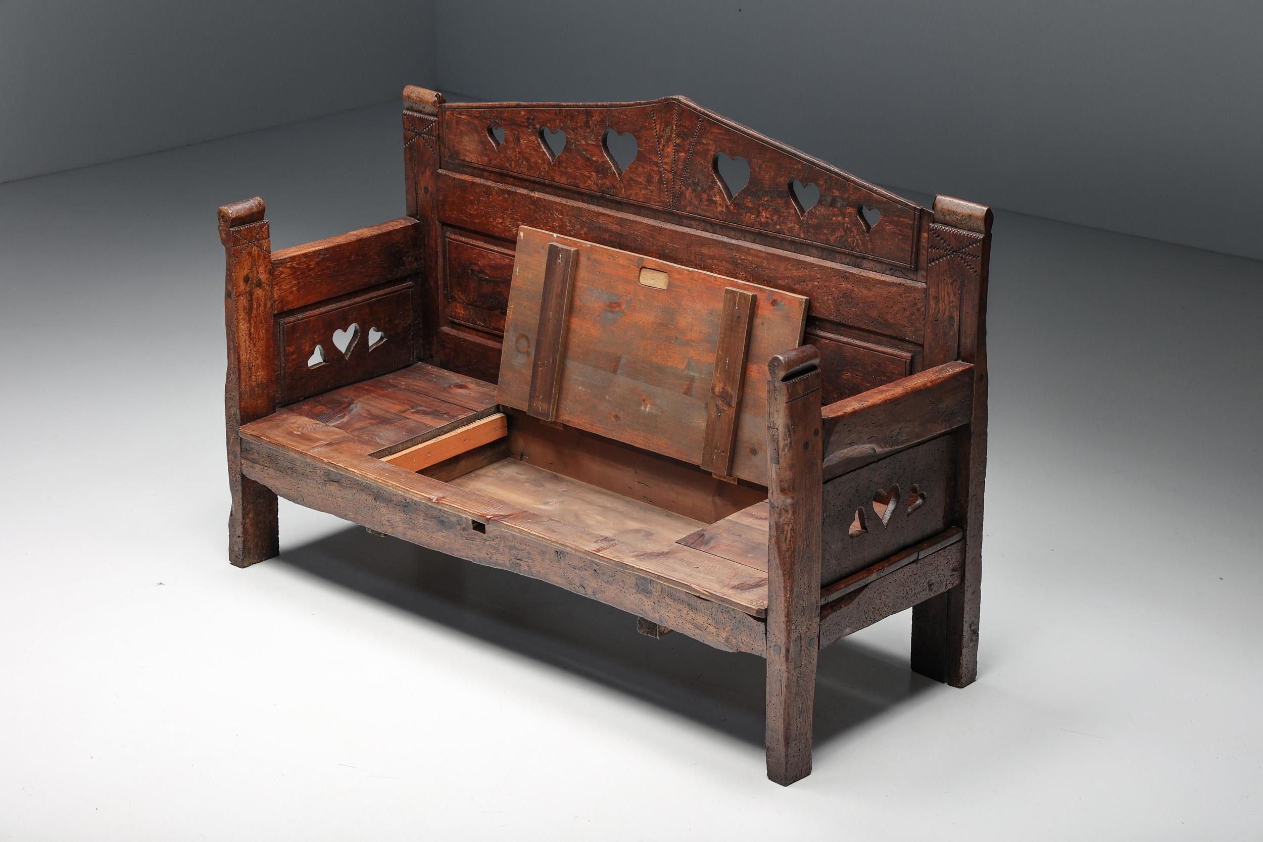 Carved Bench in Solid Wood with Storing Space, France, 19th Century For Sale 1
