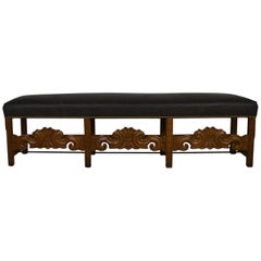 Carved Bench with Leather