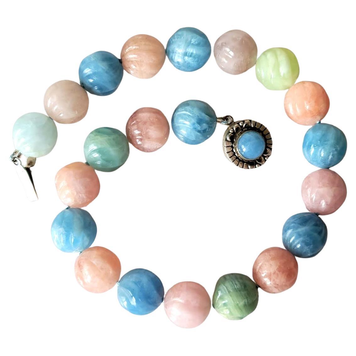 Carved Beryl Aquamarine Morganite Necklace