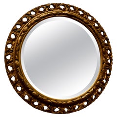 Carved Bevelled Gilt Round Wall Mirror
