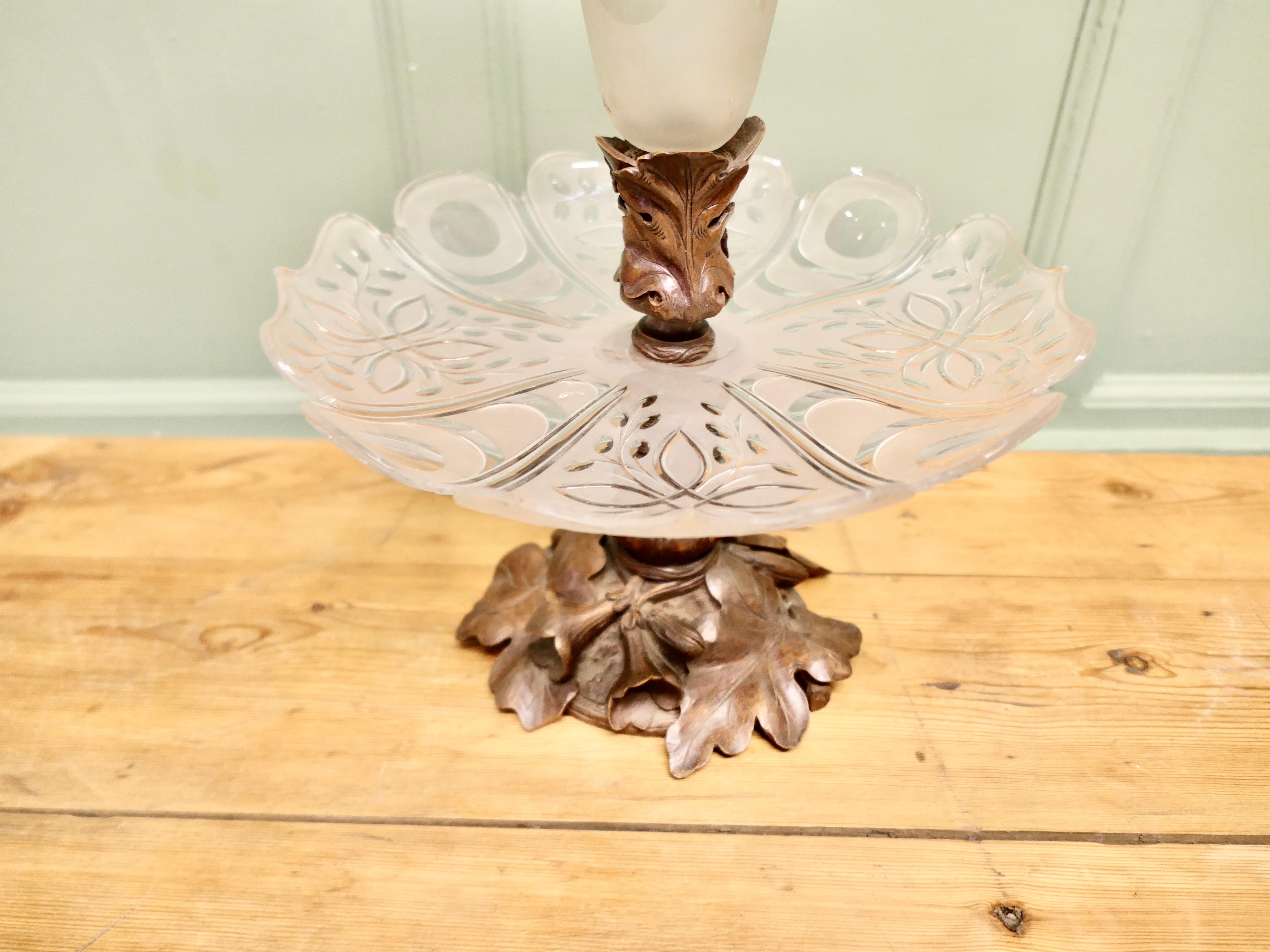 Carved Black Forest and Baccarat Crystal Epergne Centre Piece For Sale 2