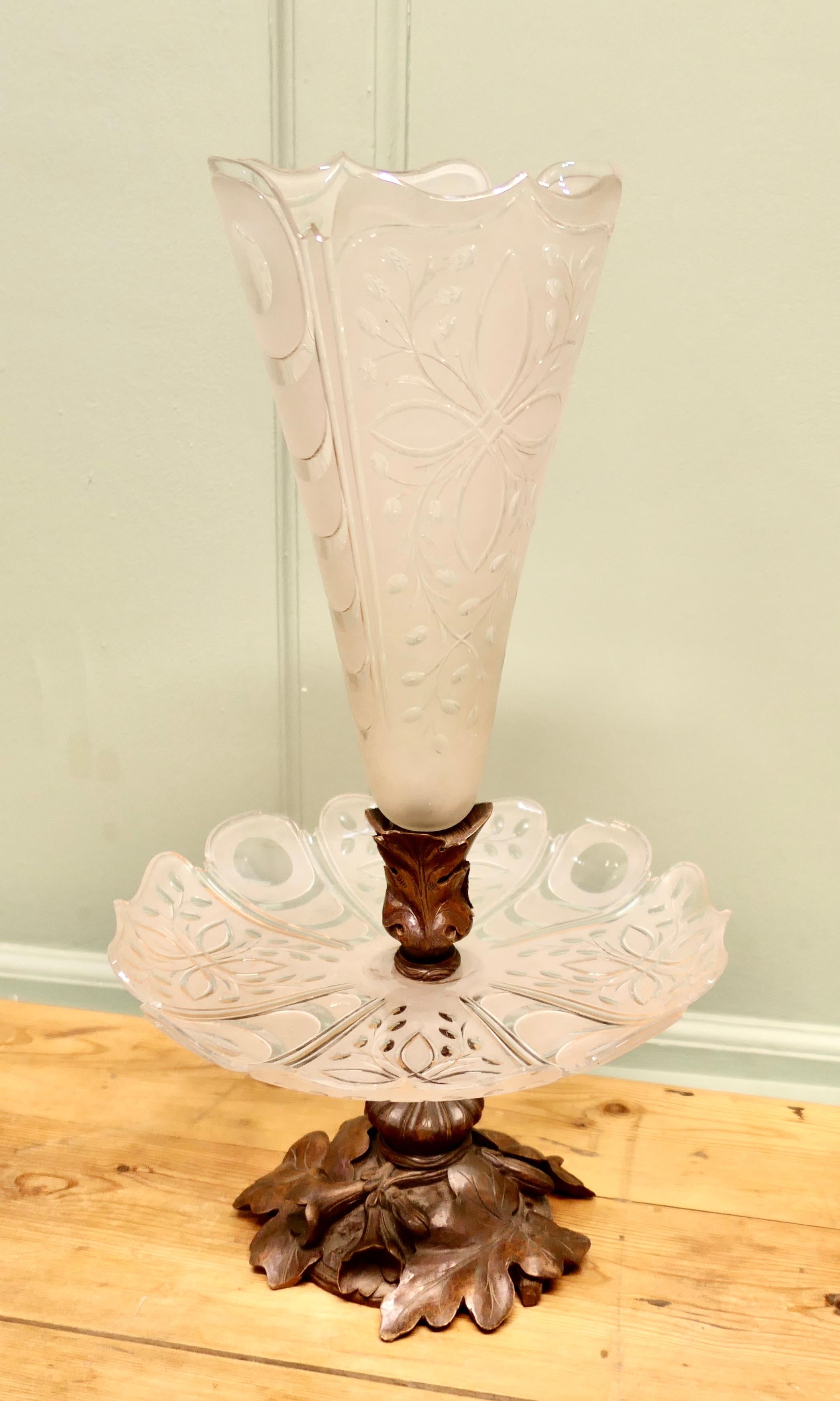 Carved Black Forest and Baccarat Crystal Epergne Centre Piece For Sale 3