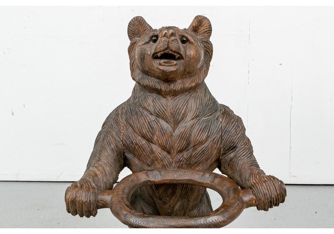 Carved Black Forest Style Cane Stand with Bear Figure In Fair Condition For Sale In Bridgeport, CT