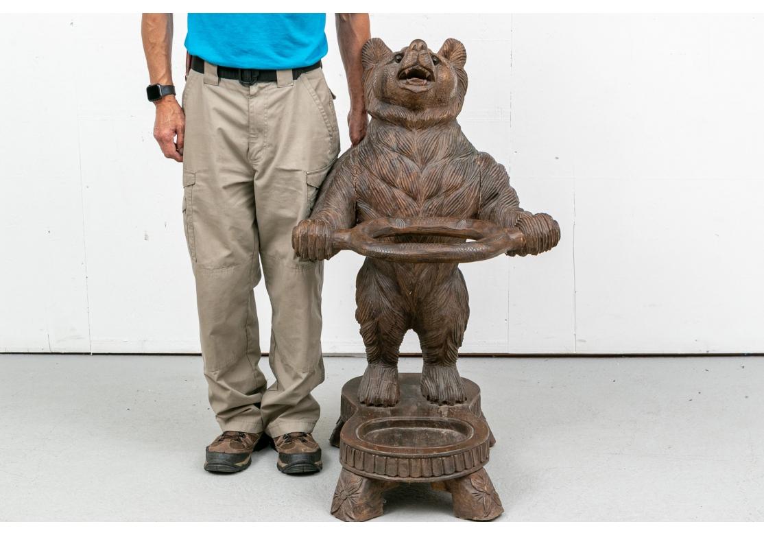 Carved Black Forest Style Cane Stand with Bear Figure For Sale 2