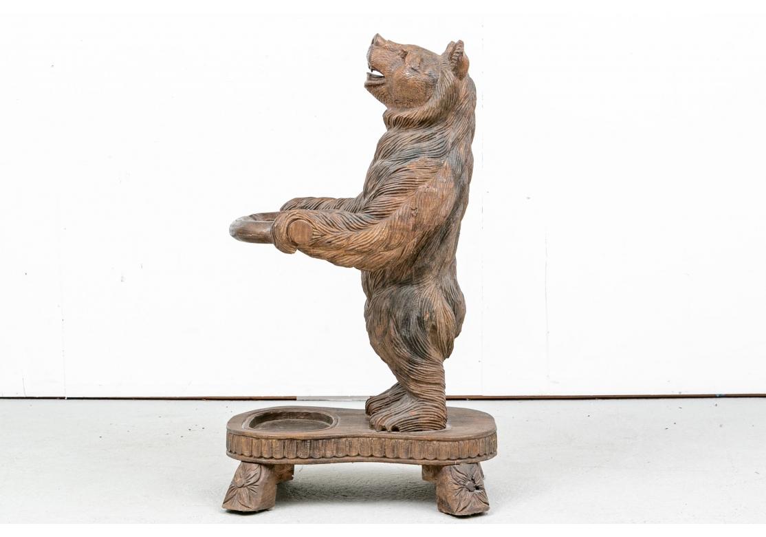 Carved Black Forest Style Cane Stand with Bear Figure For Sale 4