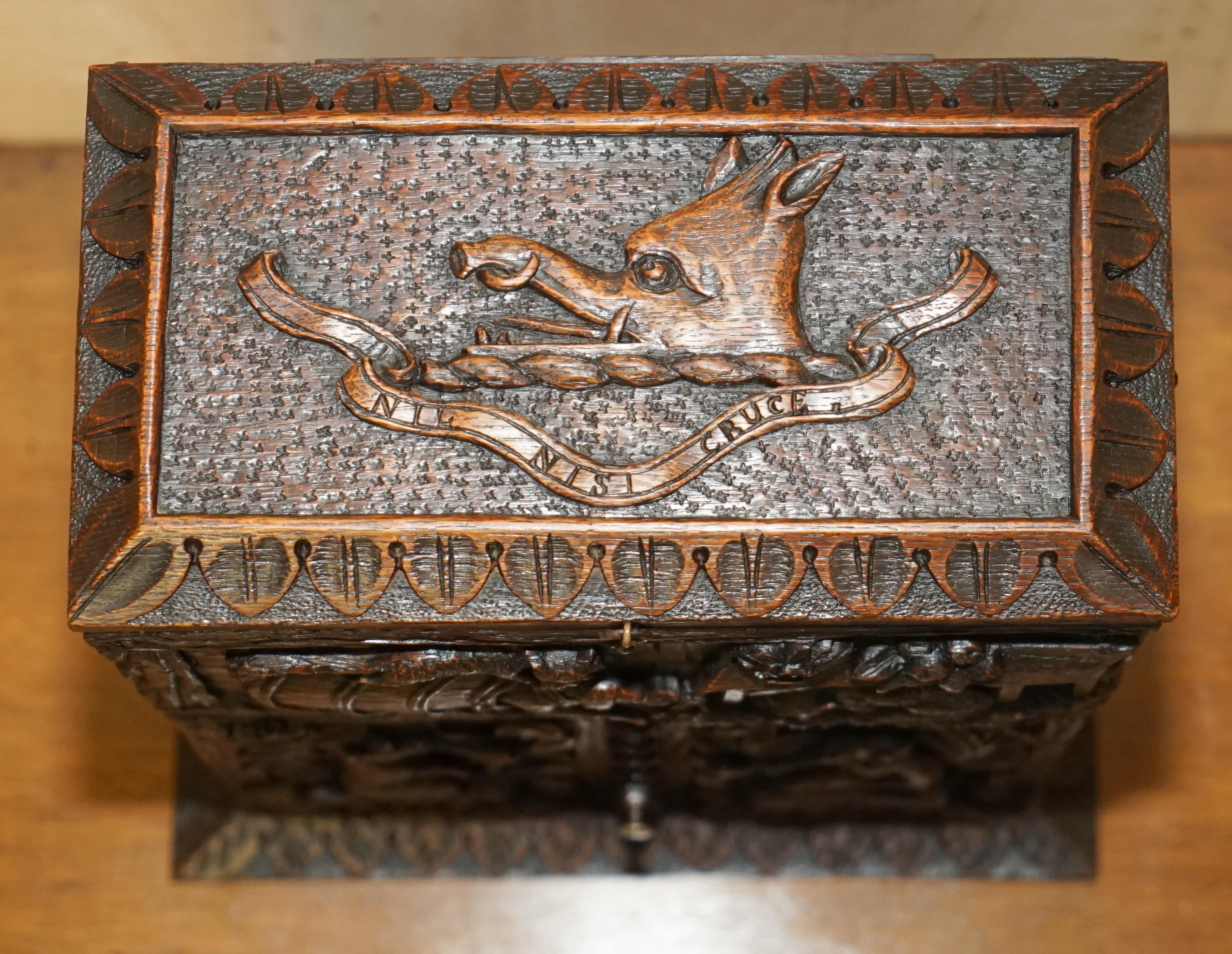 Wood CARVED BLACK FOREST WOOD SMOKiNG PIPE CABINET BOX LATIN INSCRIBED NIL NISI CRUCE For Sale