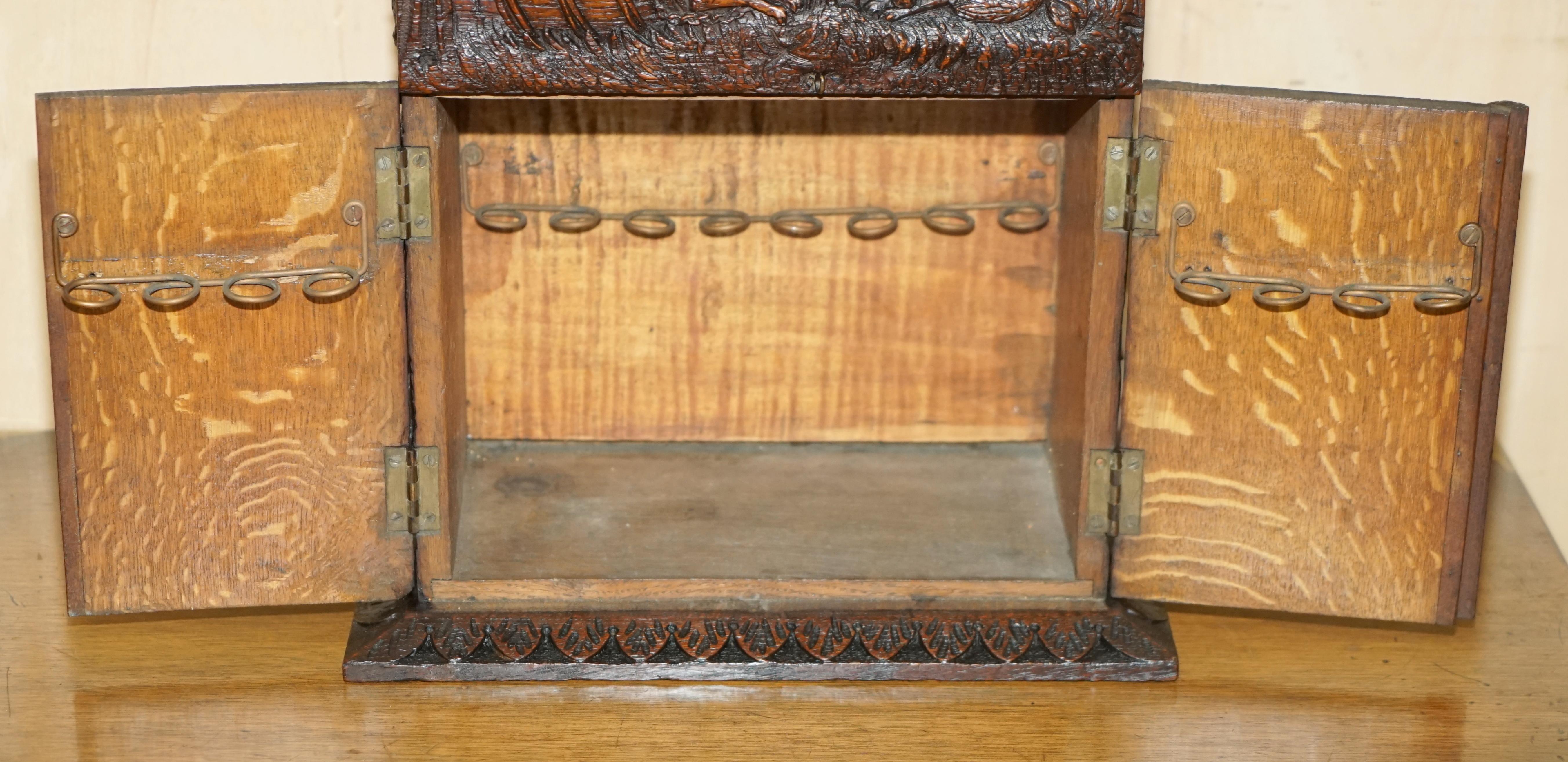 CARVED BLACK FOREST WOOD SMOKiNG PIPE CABINET BOX LATIN INSCRIBED NIL NISI CRUCE For Sale 9