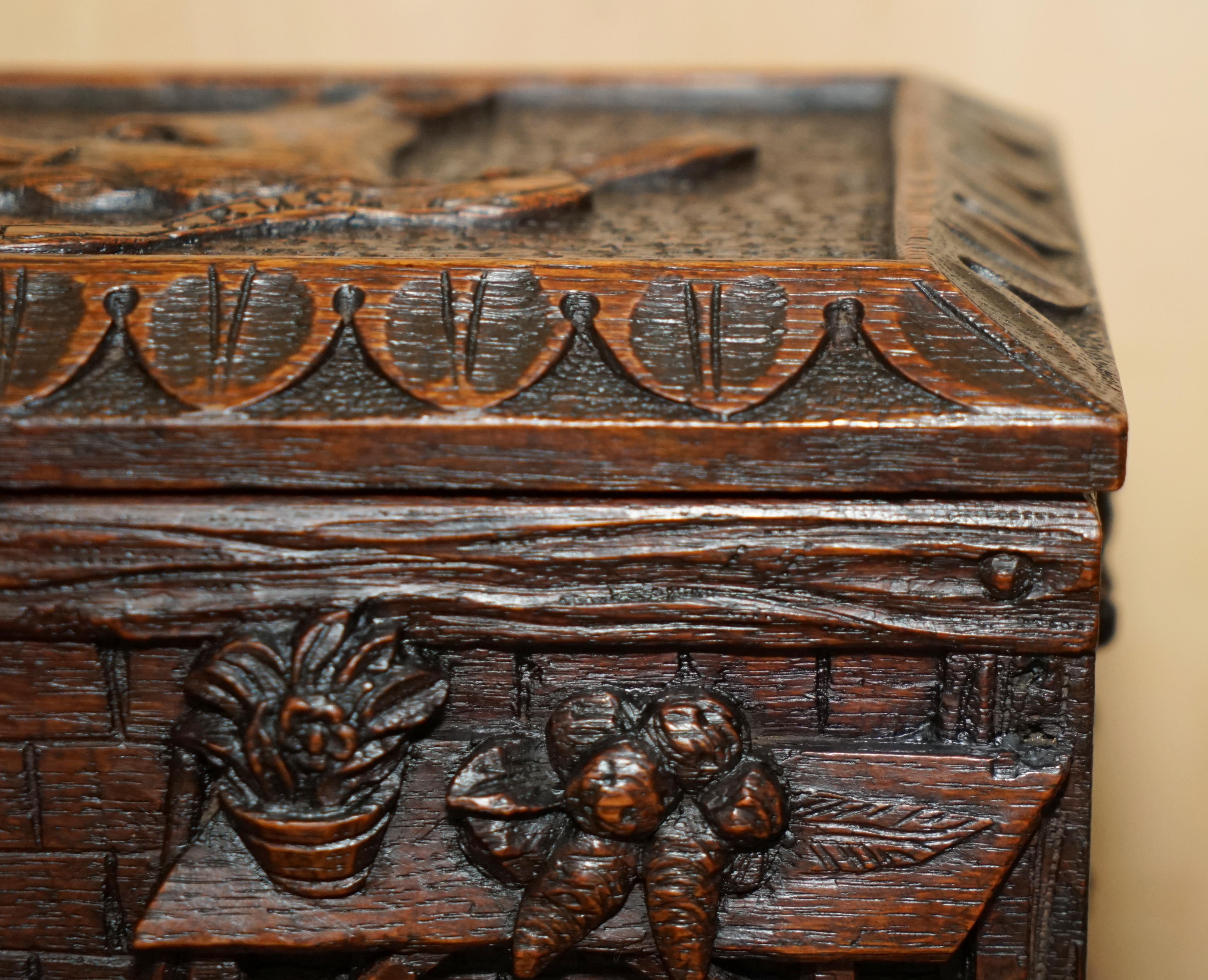 Black Forest CARVED BLACK FOREST WOOD SMOKiNG PIPE CABINET BOX LATIN INSCRIBED NIL NISI CRUCE For Sale