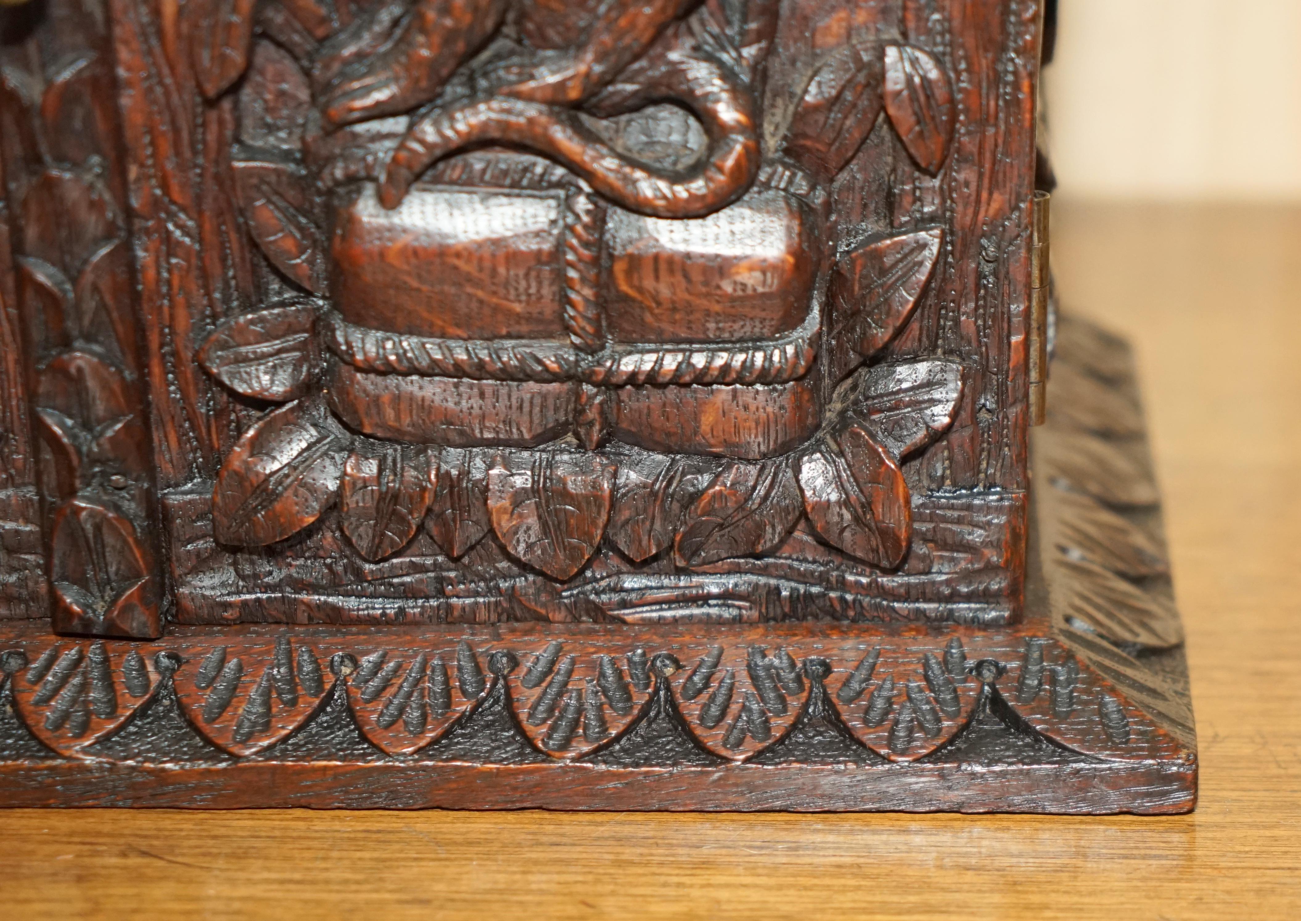 Late 19th Century CARVED BLACK FOREST WOOD SMOKiNG PIPE CABINET BOX LATIN INSCRIBED NIL NISI CRUCE For Sale