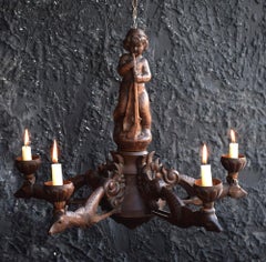 Carved Black Forest Wooden Folk Art German Chandelier, circa 1930