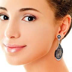 24.25 carats Carved Jade Diamond 18 Karat Gold Paisley Earrings