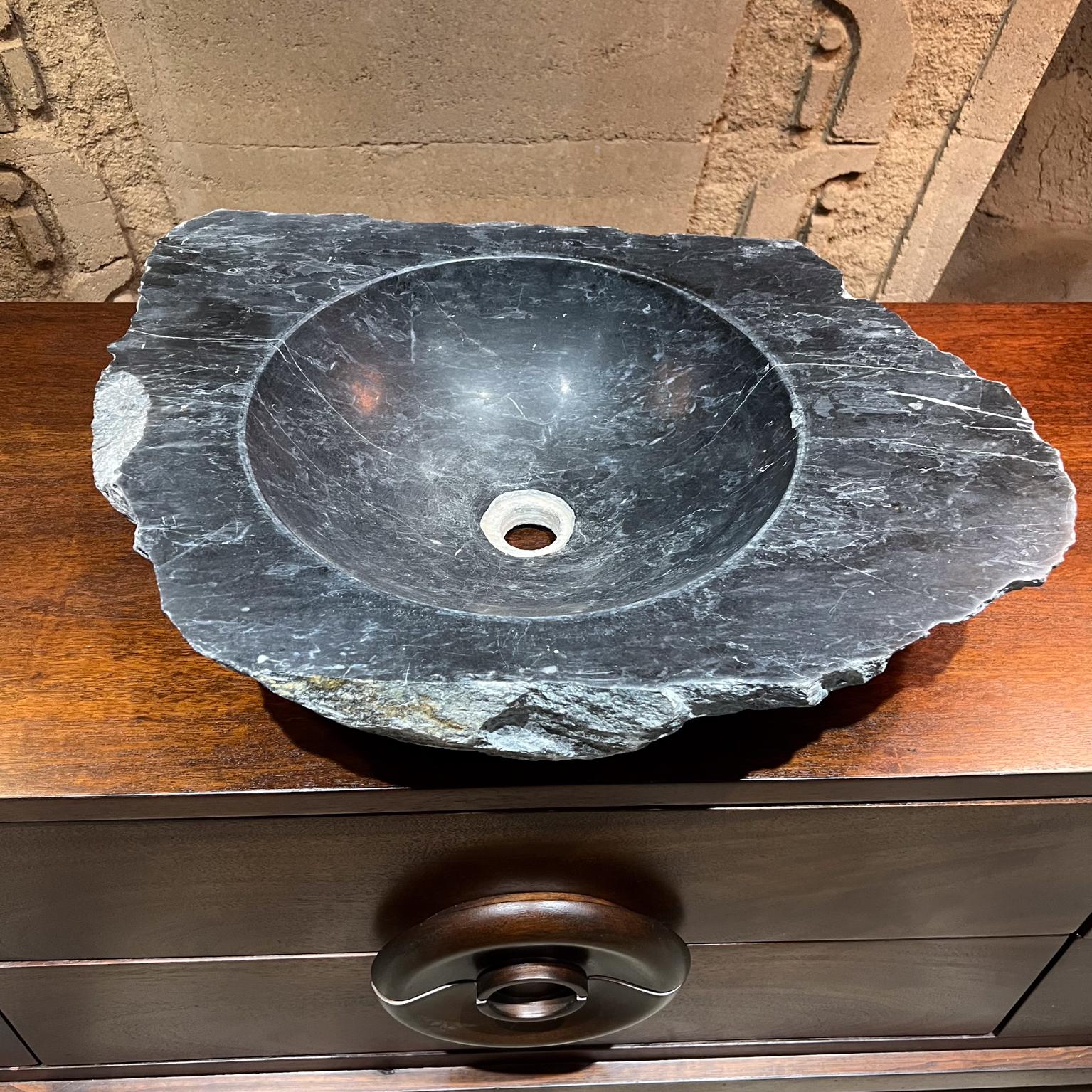 Carved Black Marble Natural Stone Sink Basin Bowl In Good Condition For Sale In Chula Vista, CA