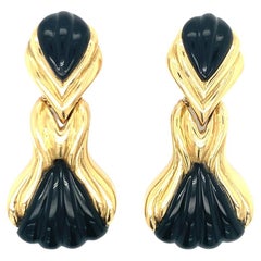 Carved Black Onyx 18K Yellow Gold Earrings by Wander
