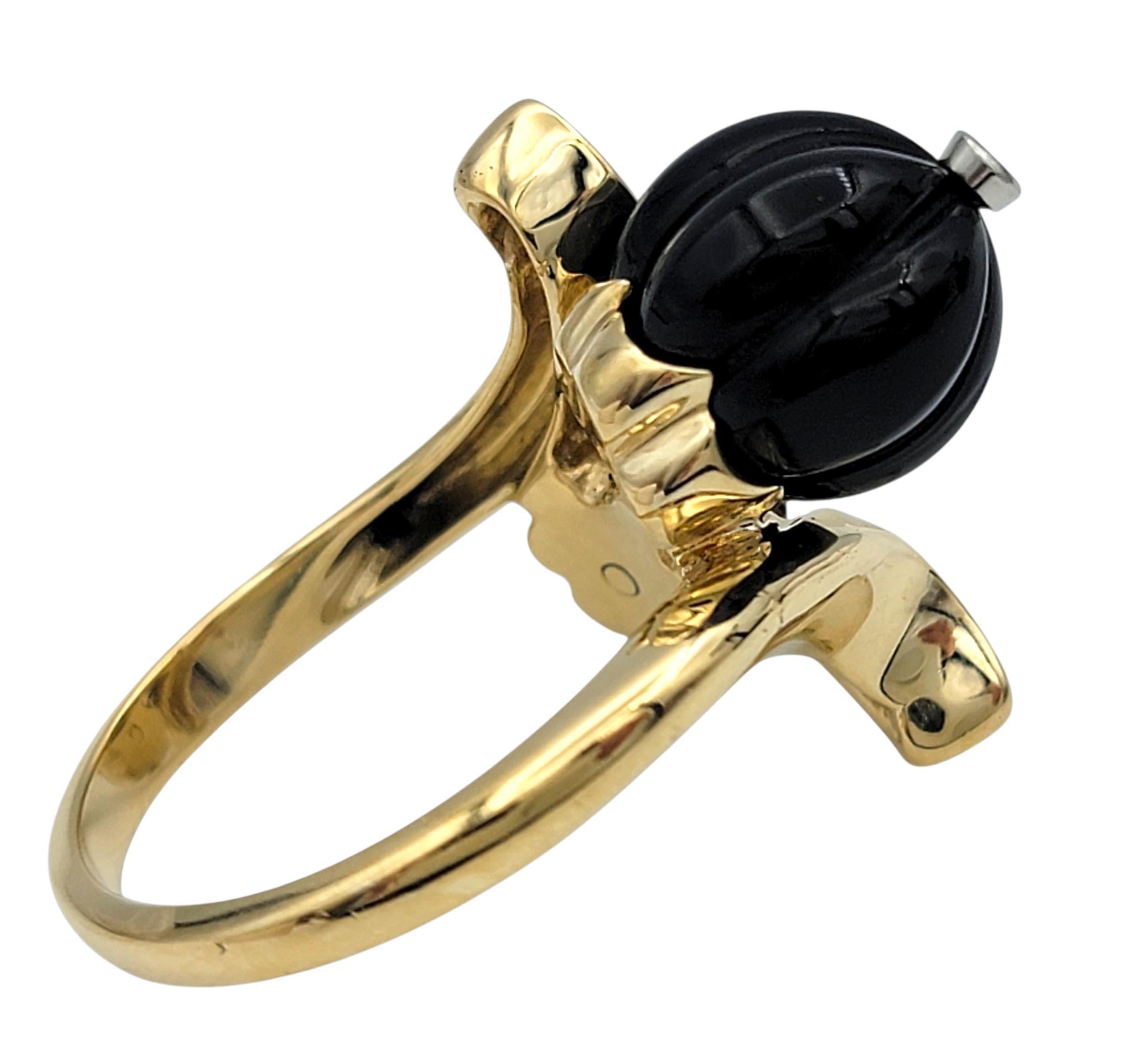 Anello Fiore Bypass in onice nera e cristallo intagliato con diamanti in oro giallo 14K In condizioni ottime in vendita a Scottsdale, AZ