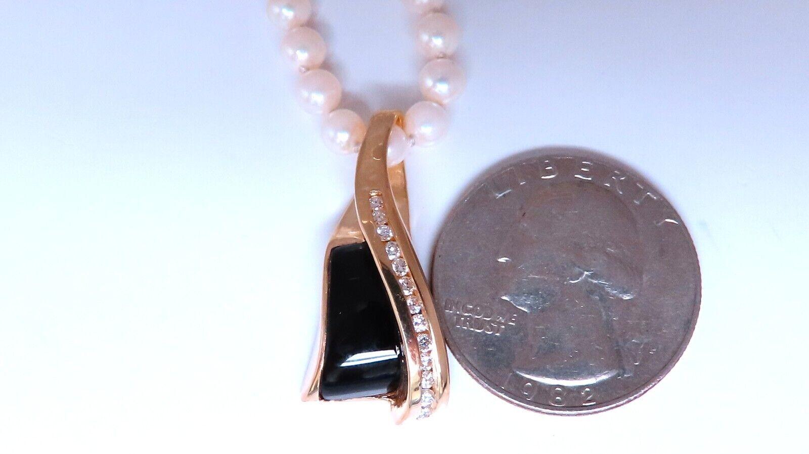 Uncut Carved Black Onyx Natural Diamonds Necklace 14 Karat Gold For Sale