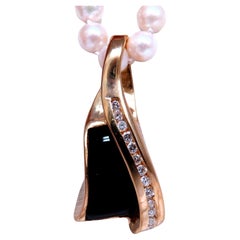 Carved Black Onyx Natural Diamonds Necklace 14 Karat Gold