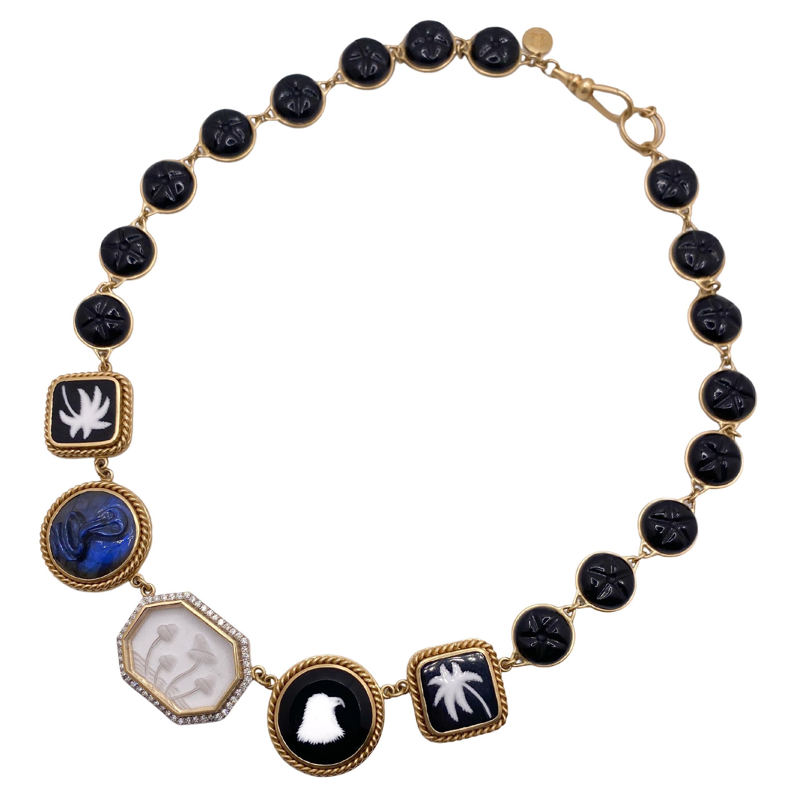 Collar Octógono Ónix Negro Tallado