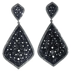 Carved Black Onyx with Pave Diamonds Earrings