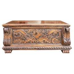 Carved Blanket Chest, Early 18th Century, Solid Walnut North Italy
