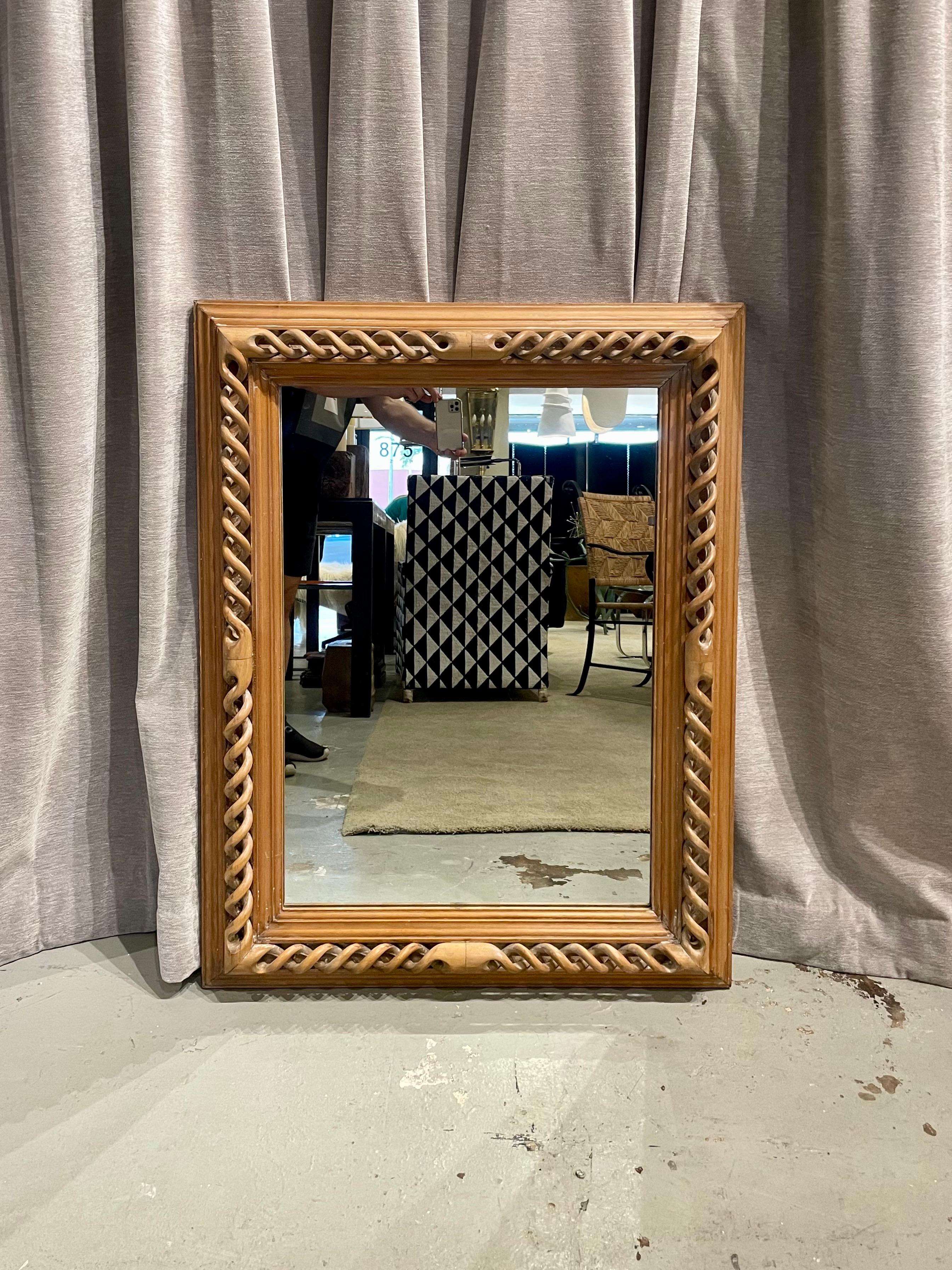 Carved Blonde Wood Wall Mirror For Sale 3