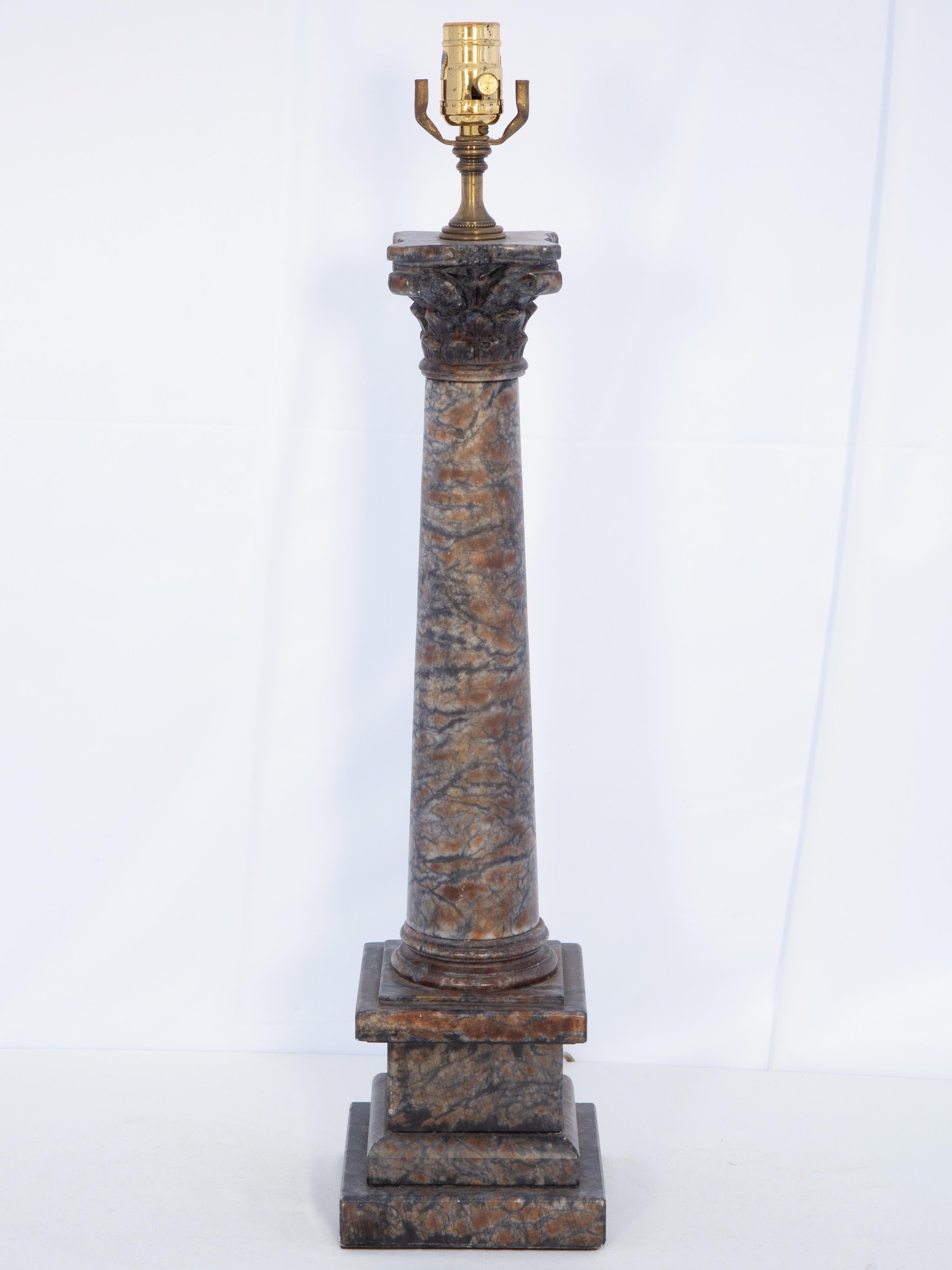Italian Carved Blue John Marble Columnar Lamp