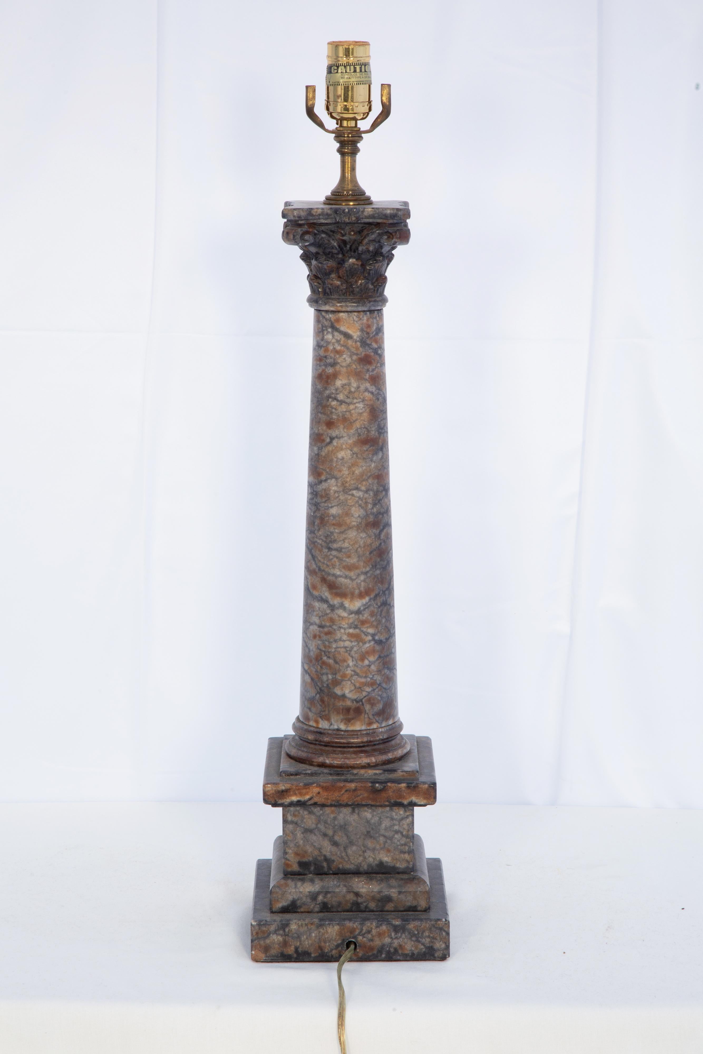 Carved Blue John Marble Columnar Lamp In Good Condition In West Palm Beach, FL