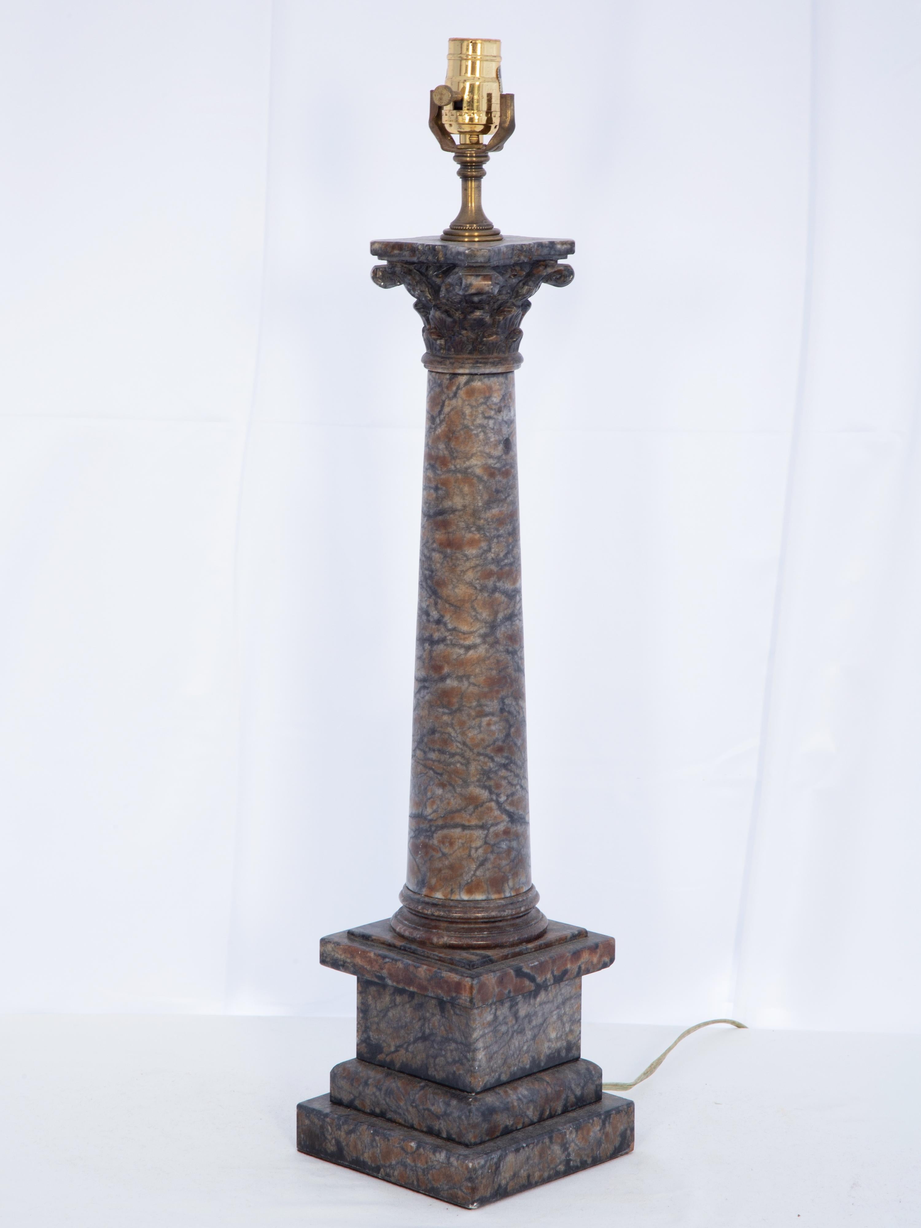 20th Century Carved Blue John Marble Columnar Lamp