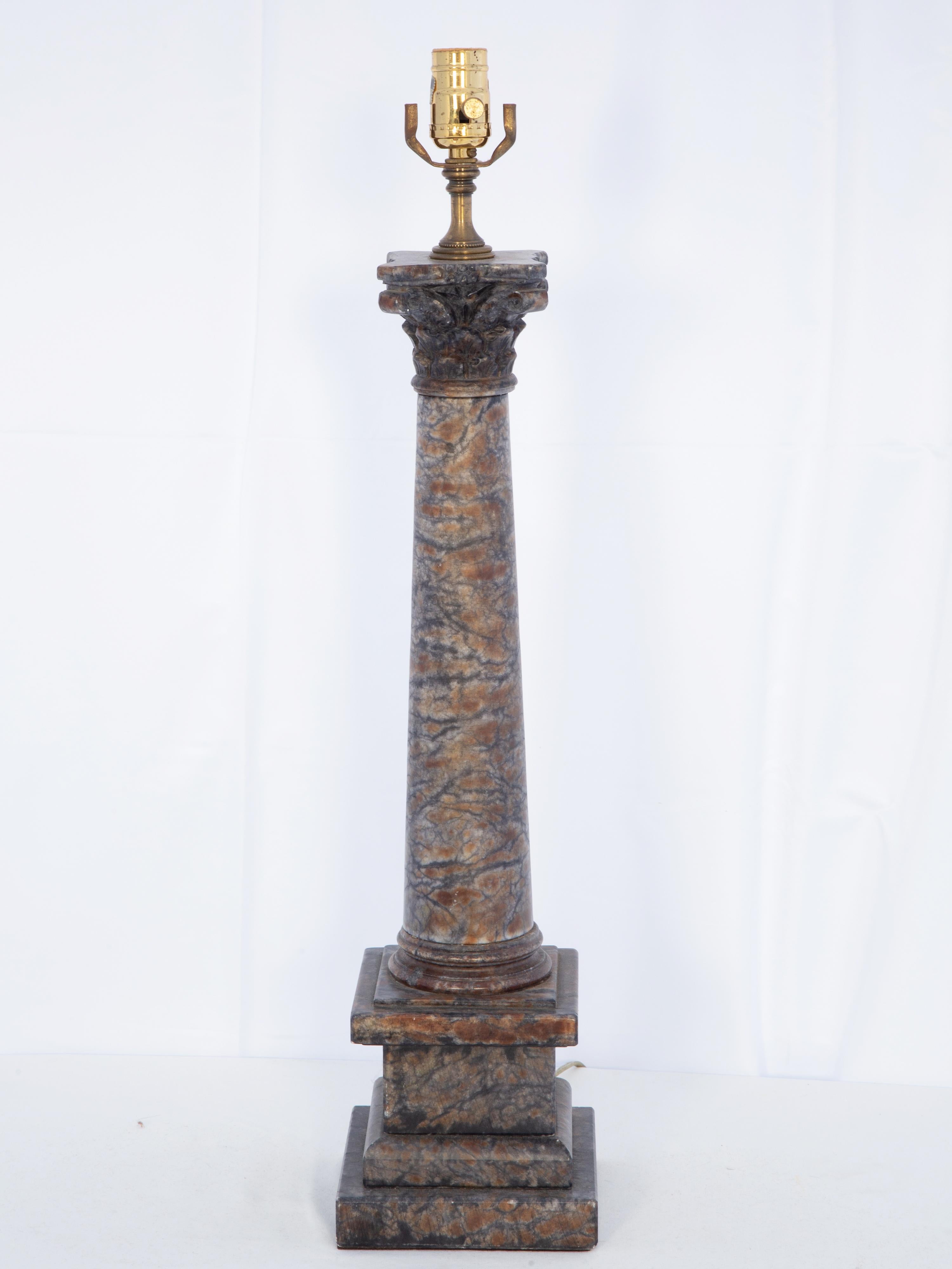 Carved Blue John Marble Columnar Lamp 1