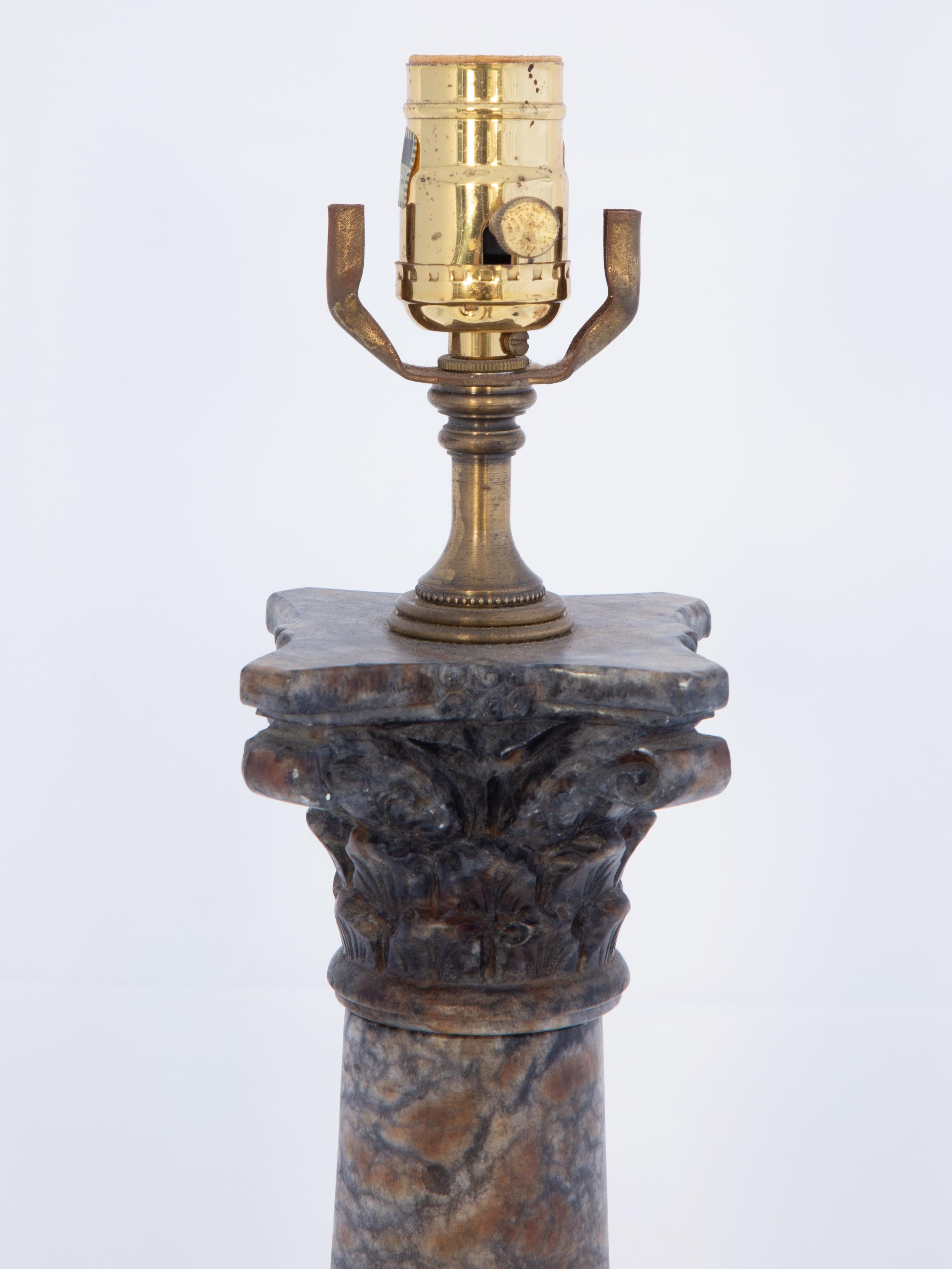Carved Blue John Marble Columnar Lamp 2