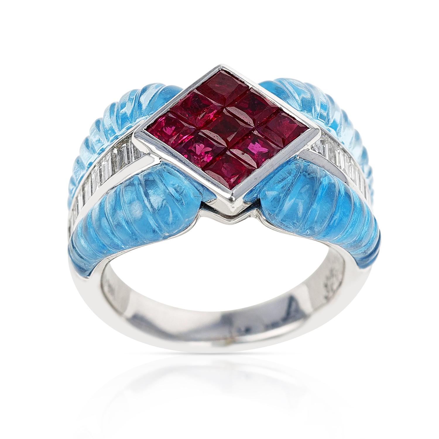 ruby and blue topaz ring