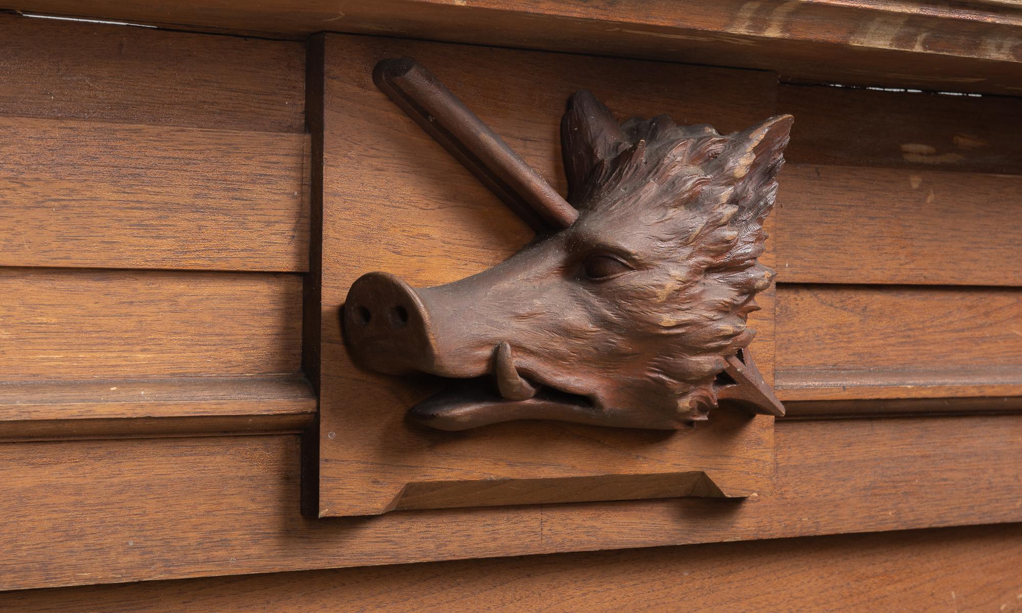 Carved Boar Head Mantle, America, Late 19th Century In Good Condition In Culver City, CA