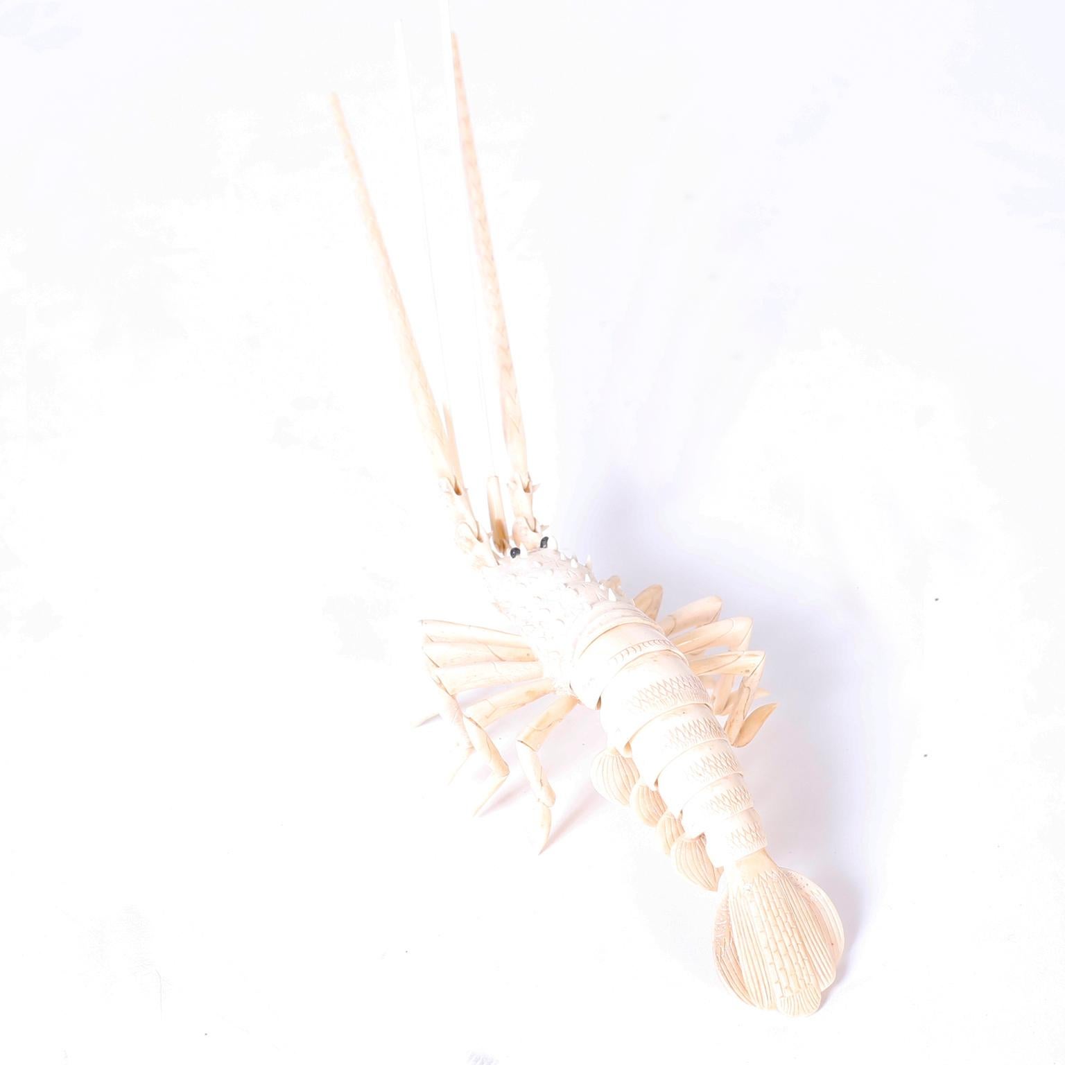 Organic Modern Carved Bone Articulated Lobster