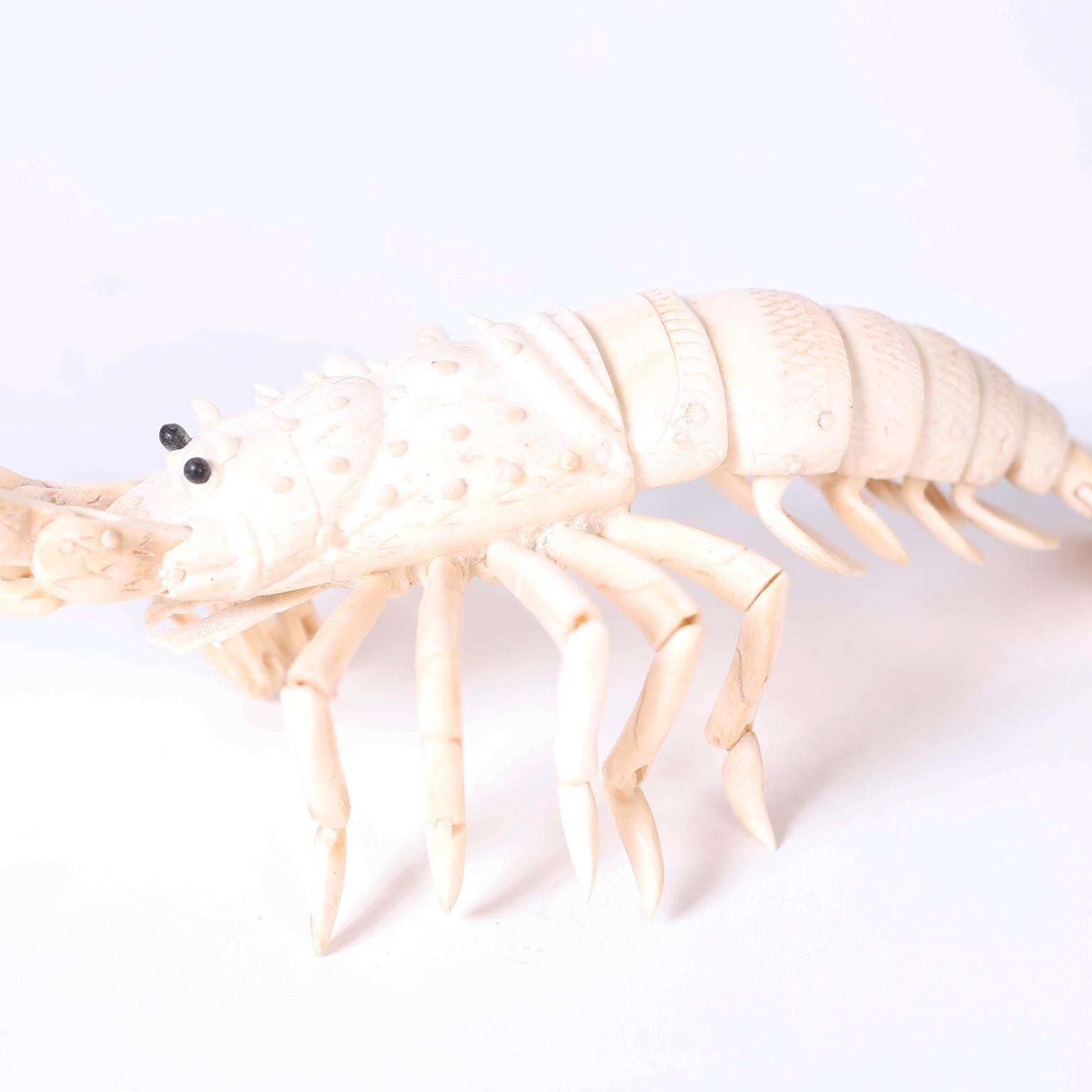 Carved Bone Articulated Lobster In Good Condition In Palm Beach, FL