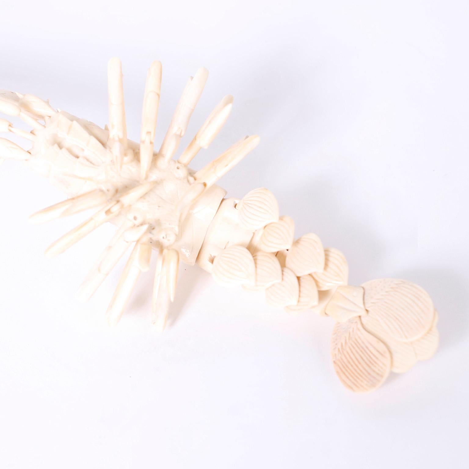 20th Century Carved Bone Articulated Lobster