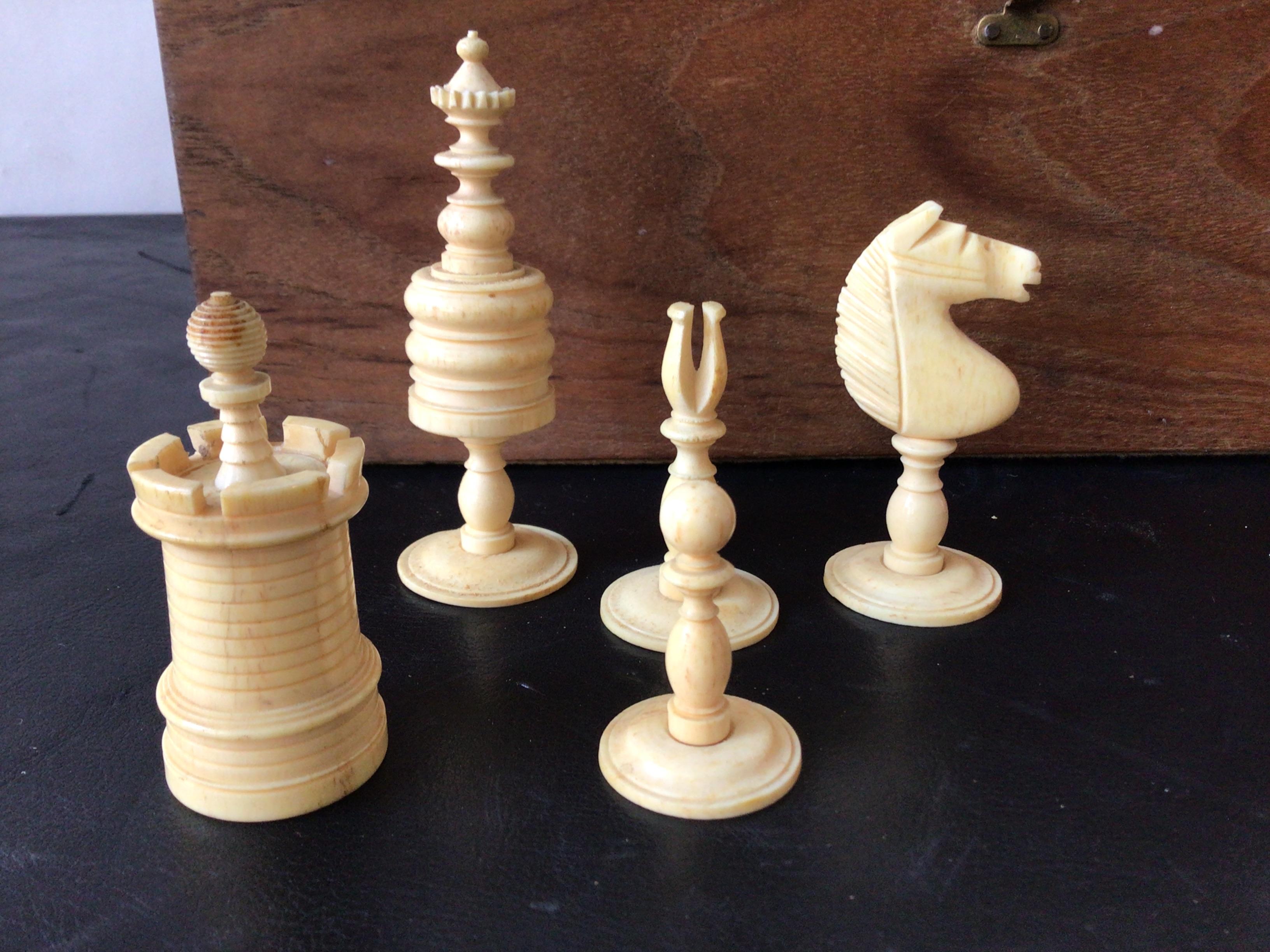 Carved Bone Chess Pieces In Good Condition In Tarrytown, NY