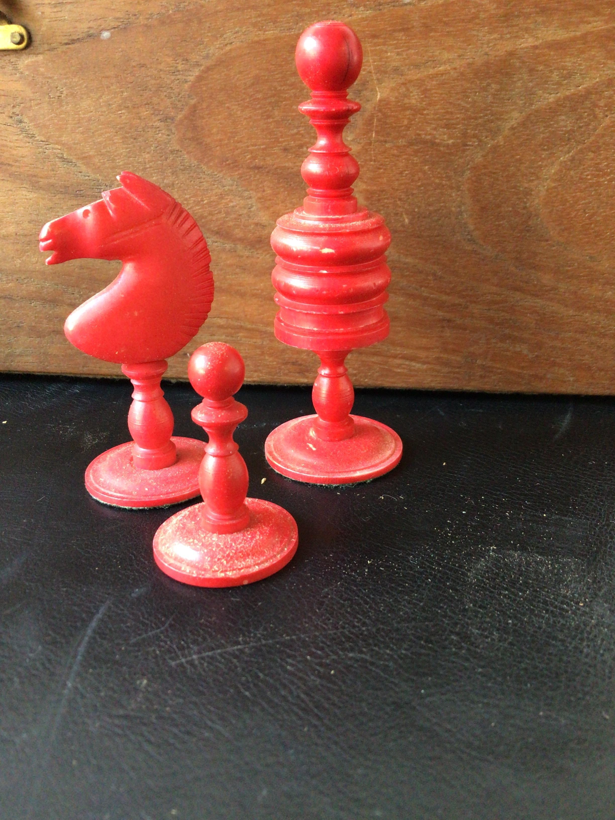Mid-20th Century Carved Bone Chess Pieces