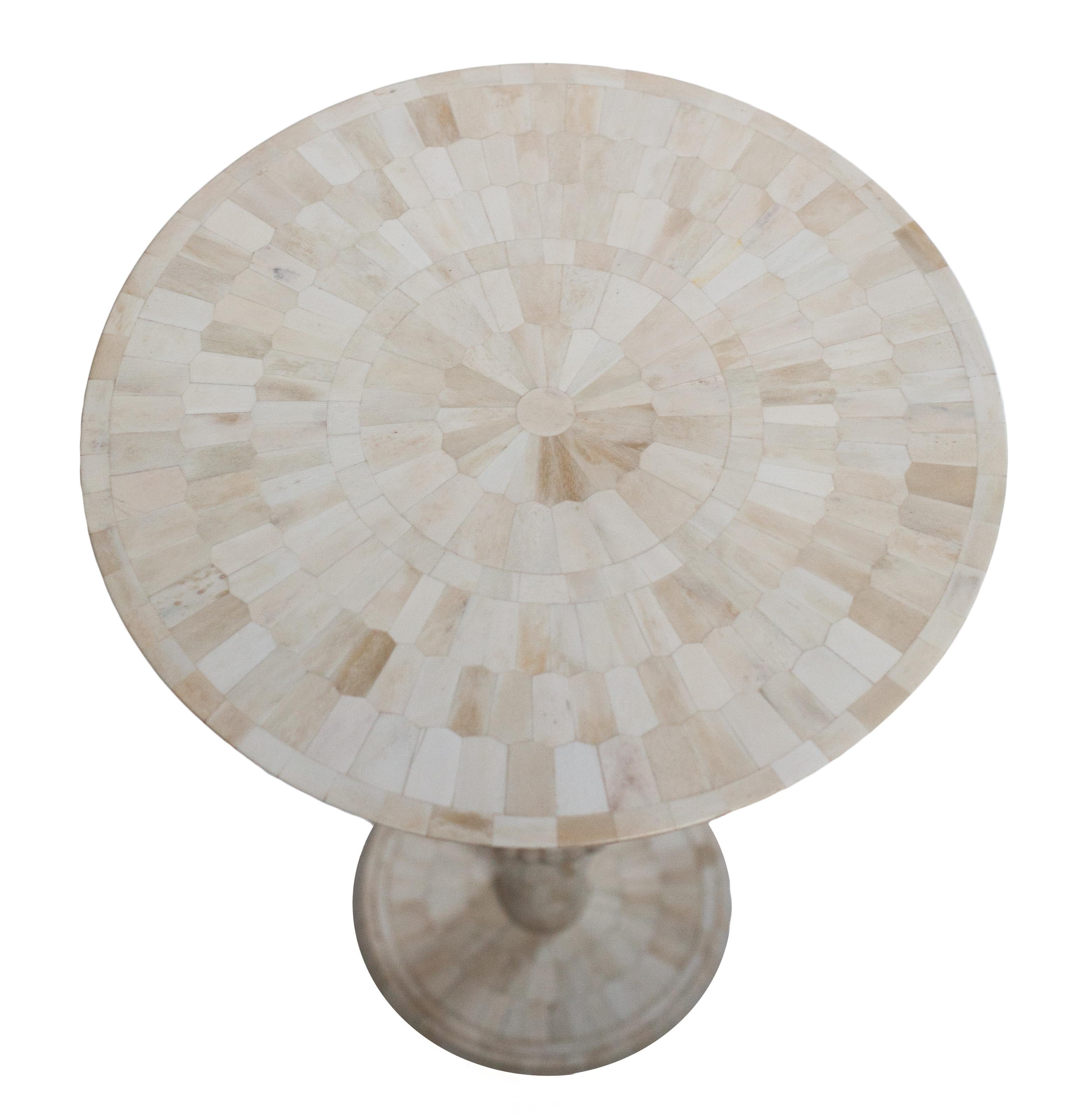 Contemporary Carved Bone End Table Pedestal, Pushpa For Sale