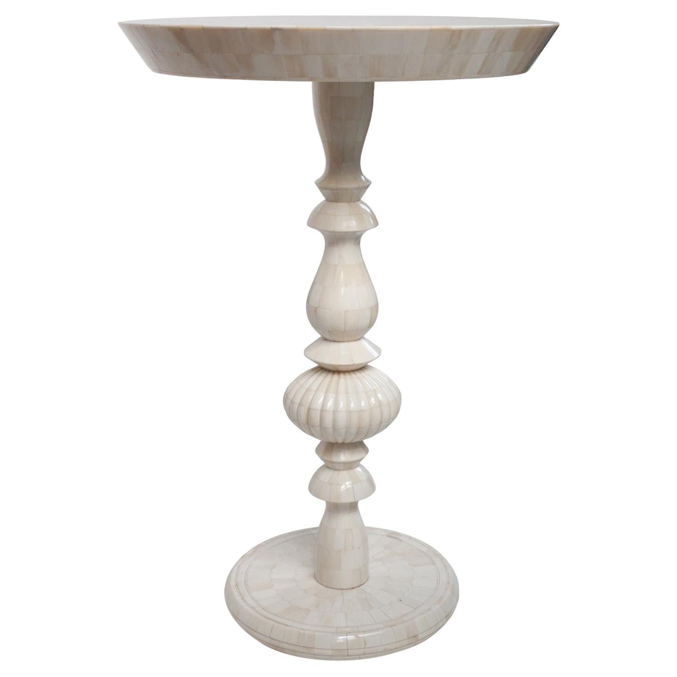 Carved Bone End Table Pedestal, Pushpa For Sale