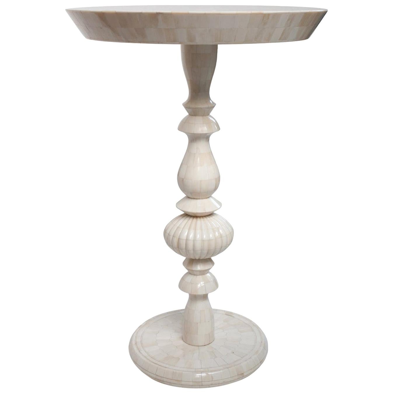 Carved Bone End Table Pedestal, Pushpa For Sale