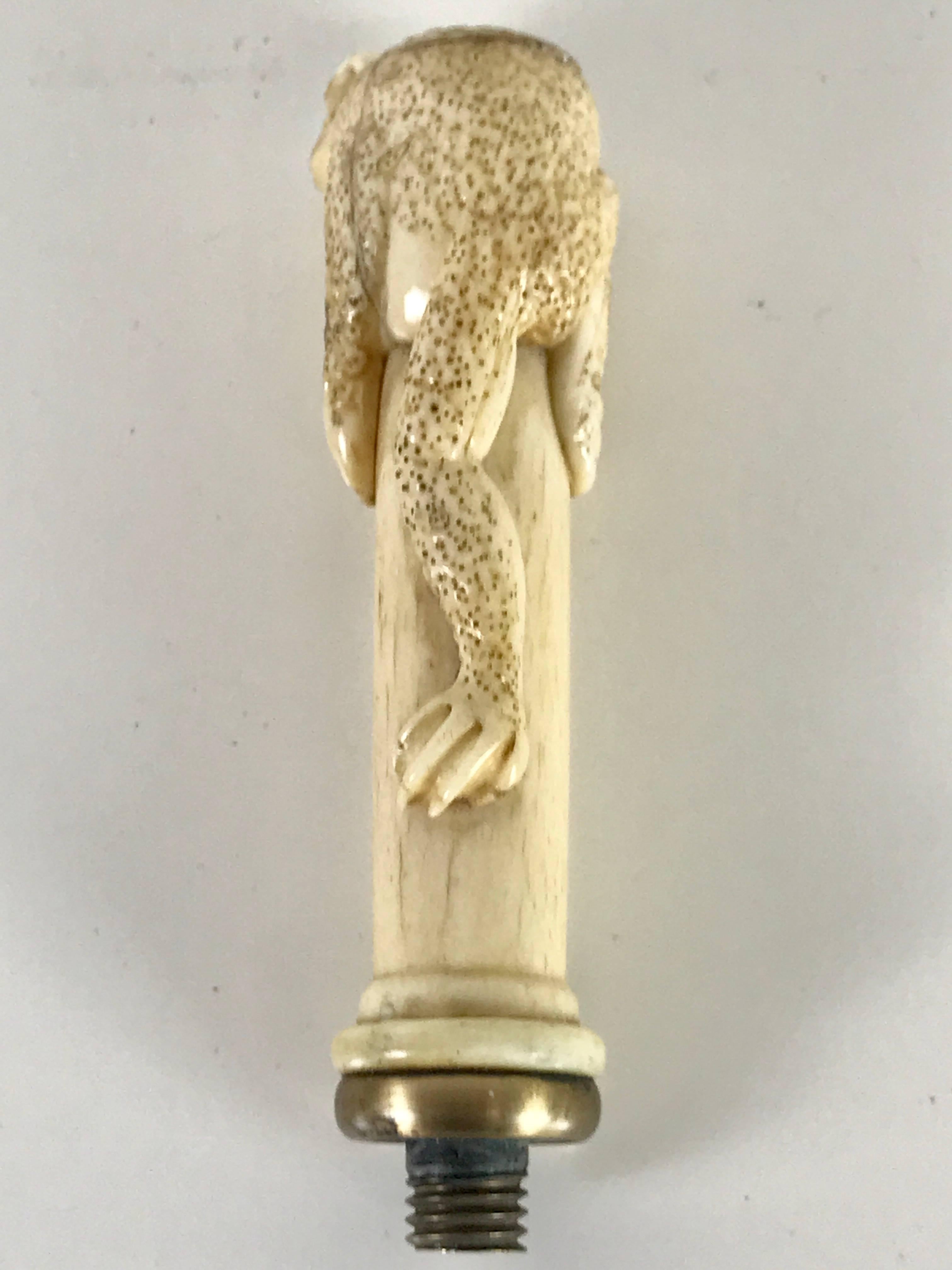 Carved Bone Frog Motif Travel Cane For Sale 9