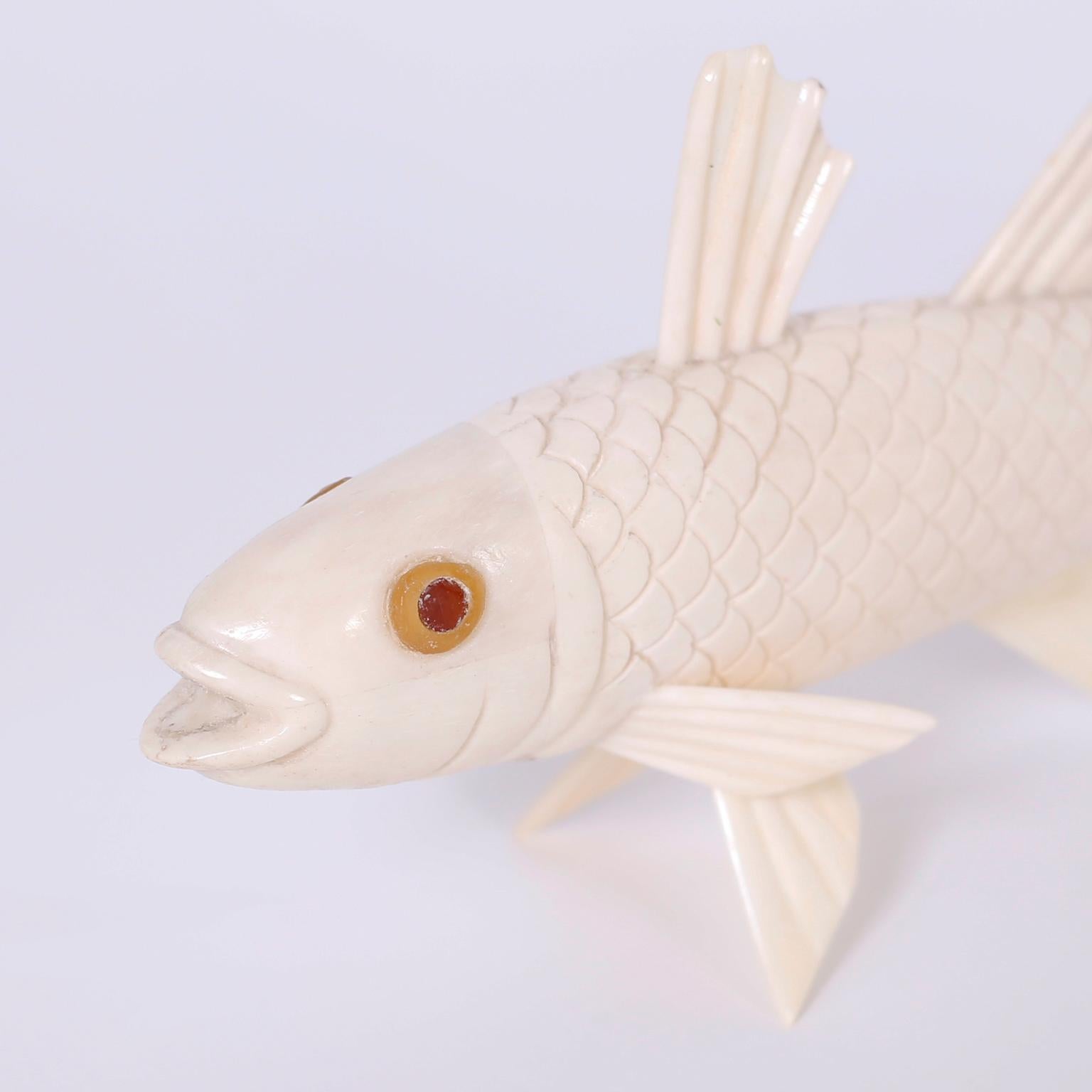 Chinoiserie Carved Bone Koi Fish