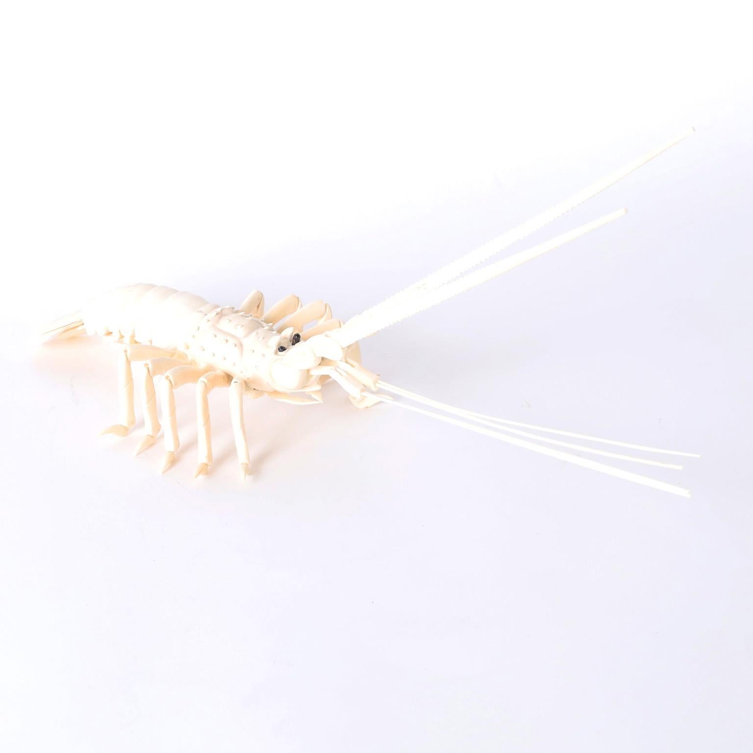 Chinese Export Carved Bone Lobster For Sale