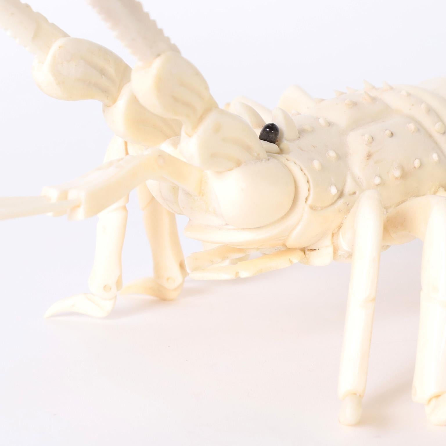 Hand-Carved Carved Bone Lobster For Sale