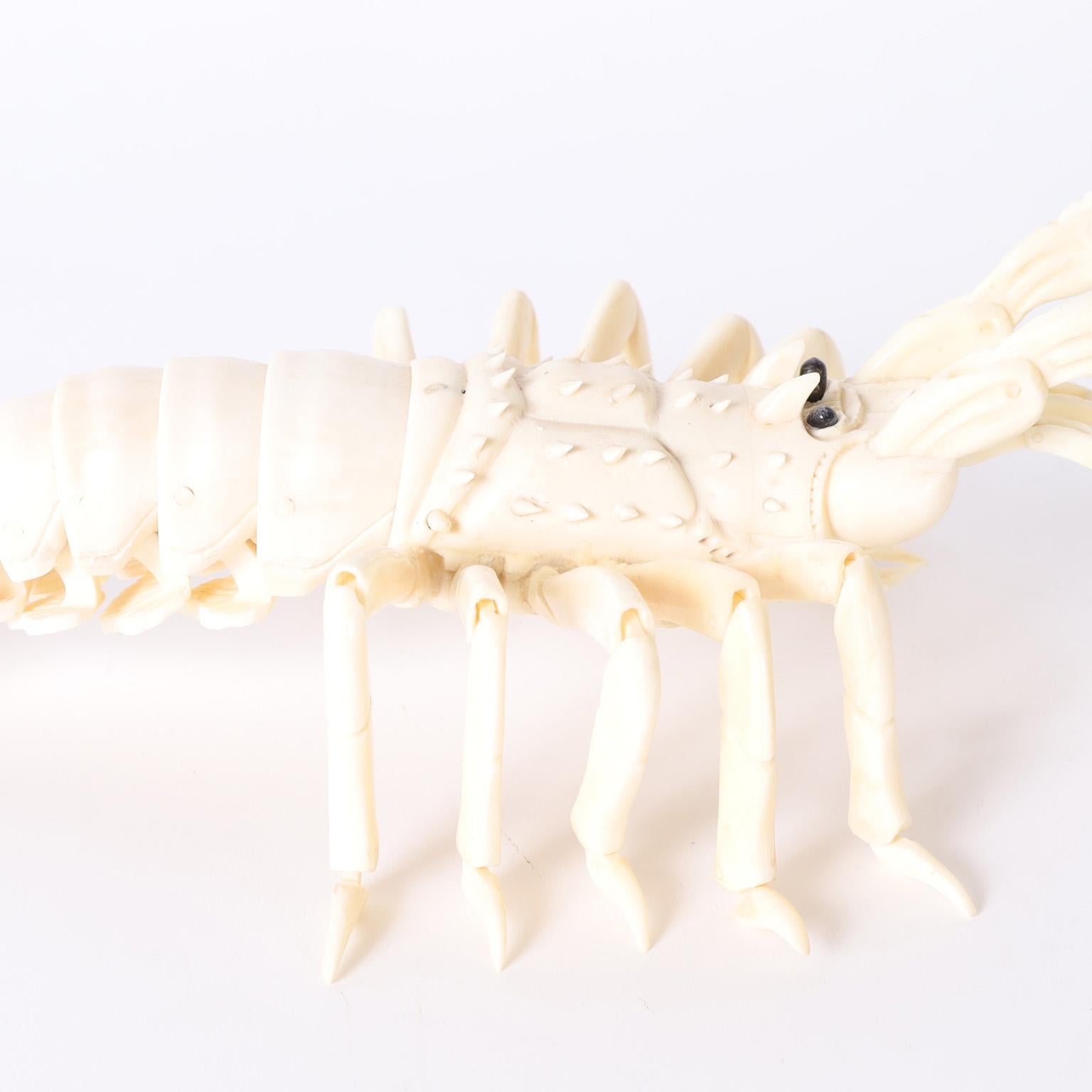 Carved Bone Lobster In Good Condition For Sale In Palm Beach, FL